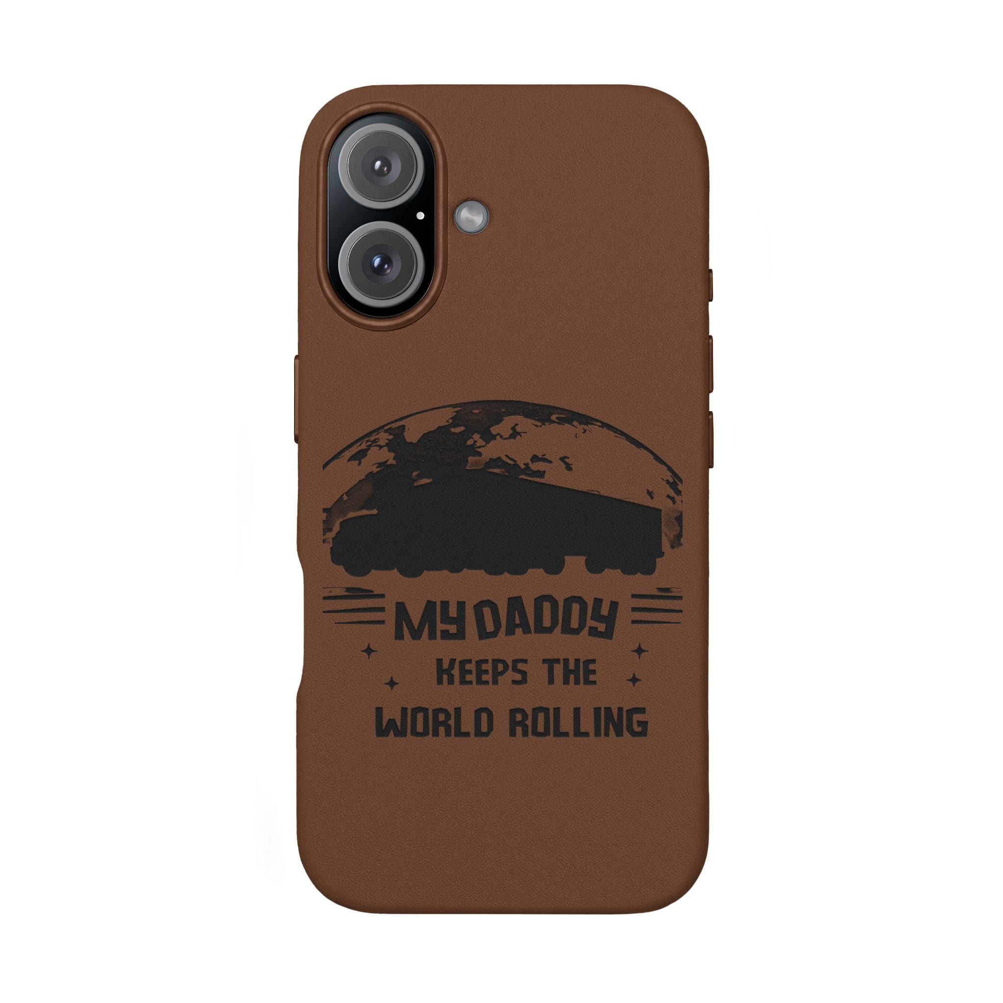 Engraved PU Leather Phone Case — 'Mhdaddy Keeps the World Rolling' Vintage Van Design