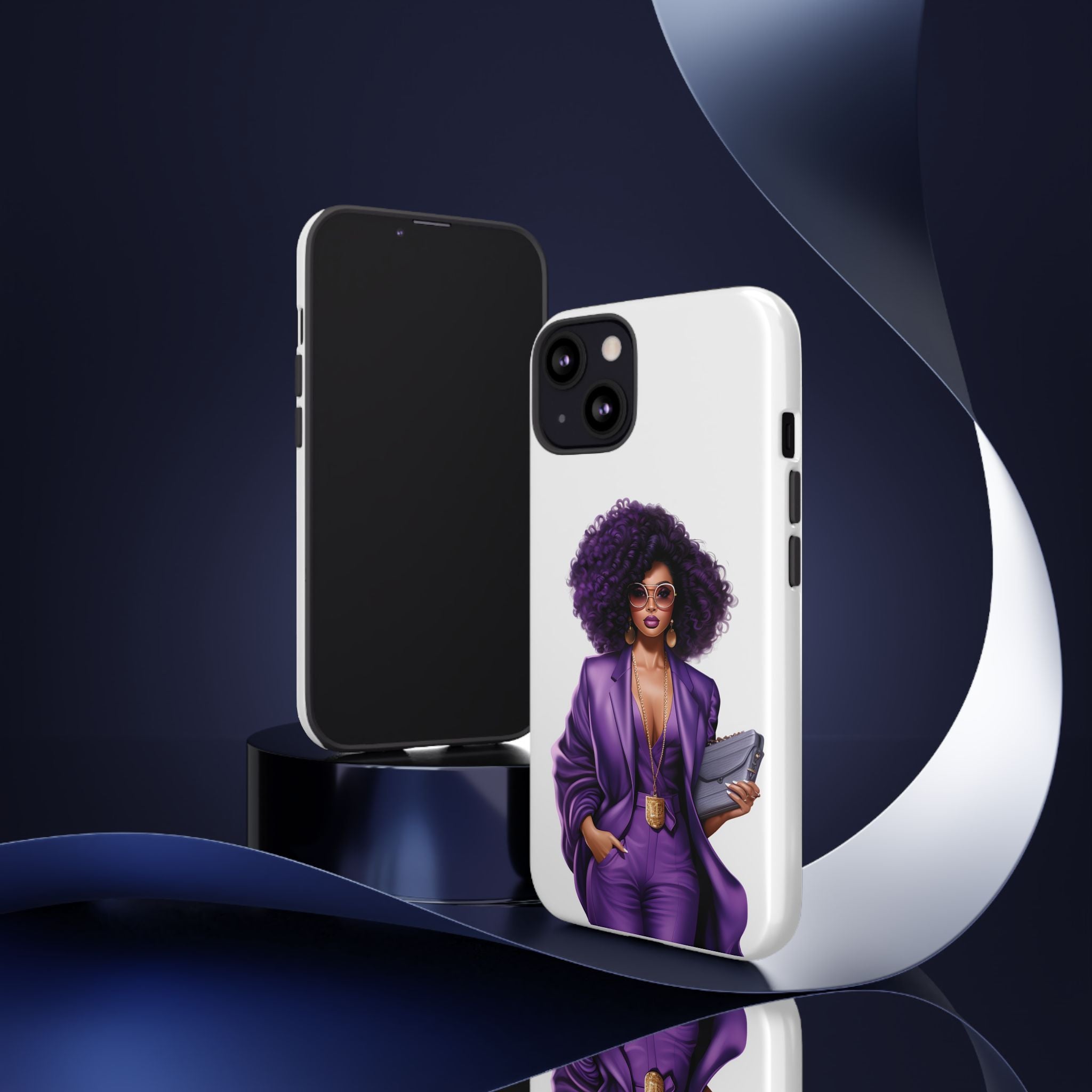 Purple Power Woman Phone Case — Afro Chic Businesswoman Protective Phone Cover