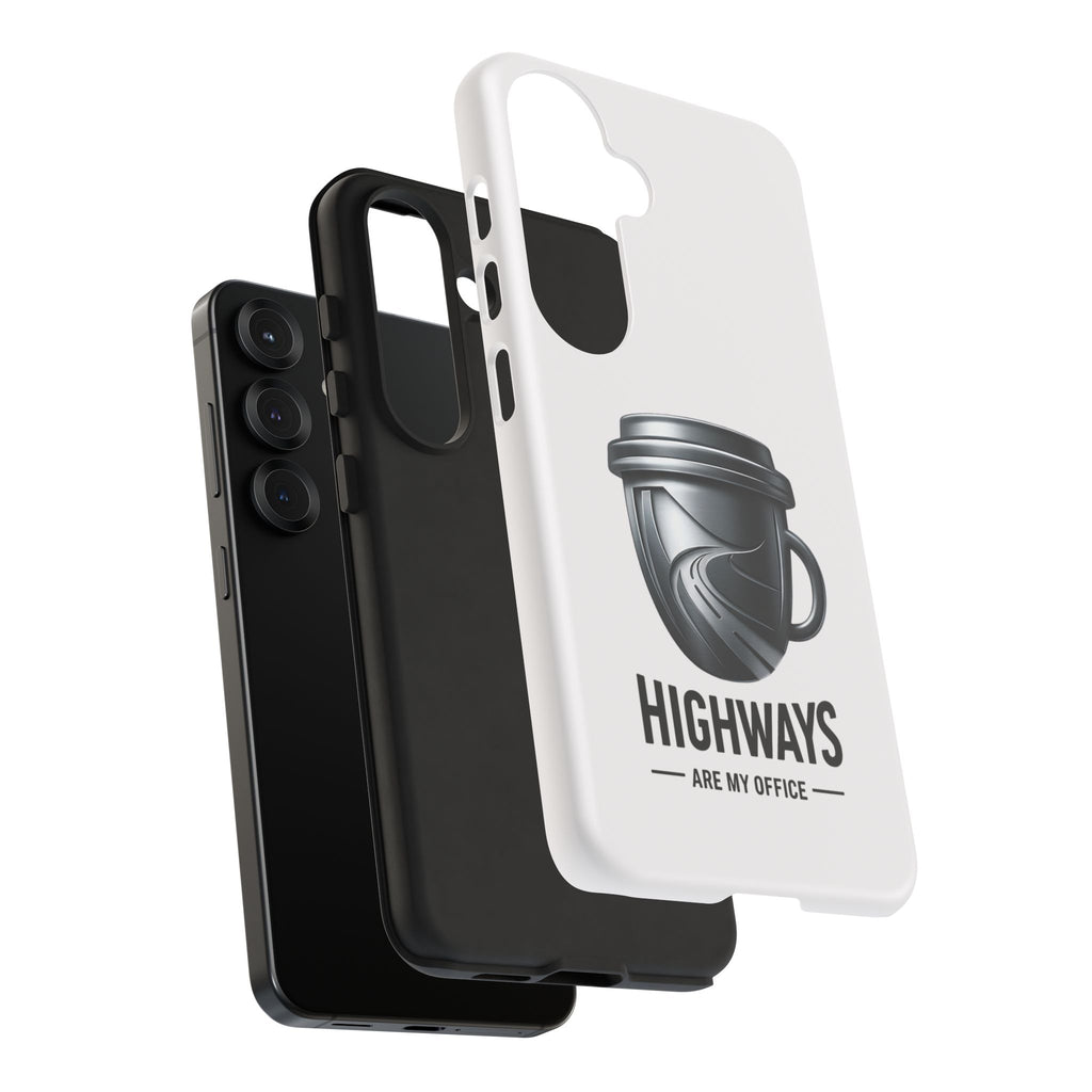 Hard Shell Phone Case — “Highways Are My Office” Travel Coffee Design