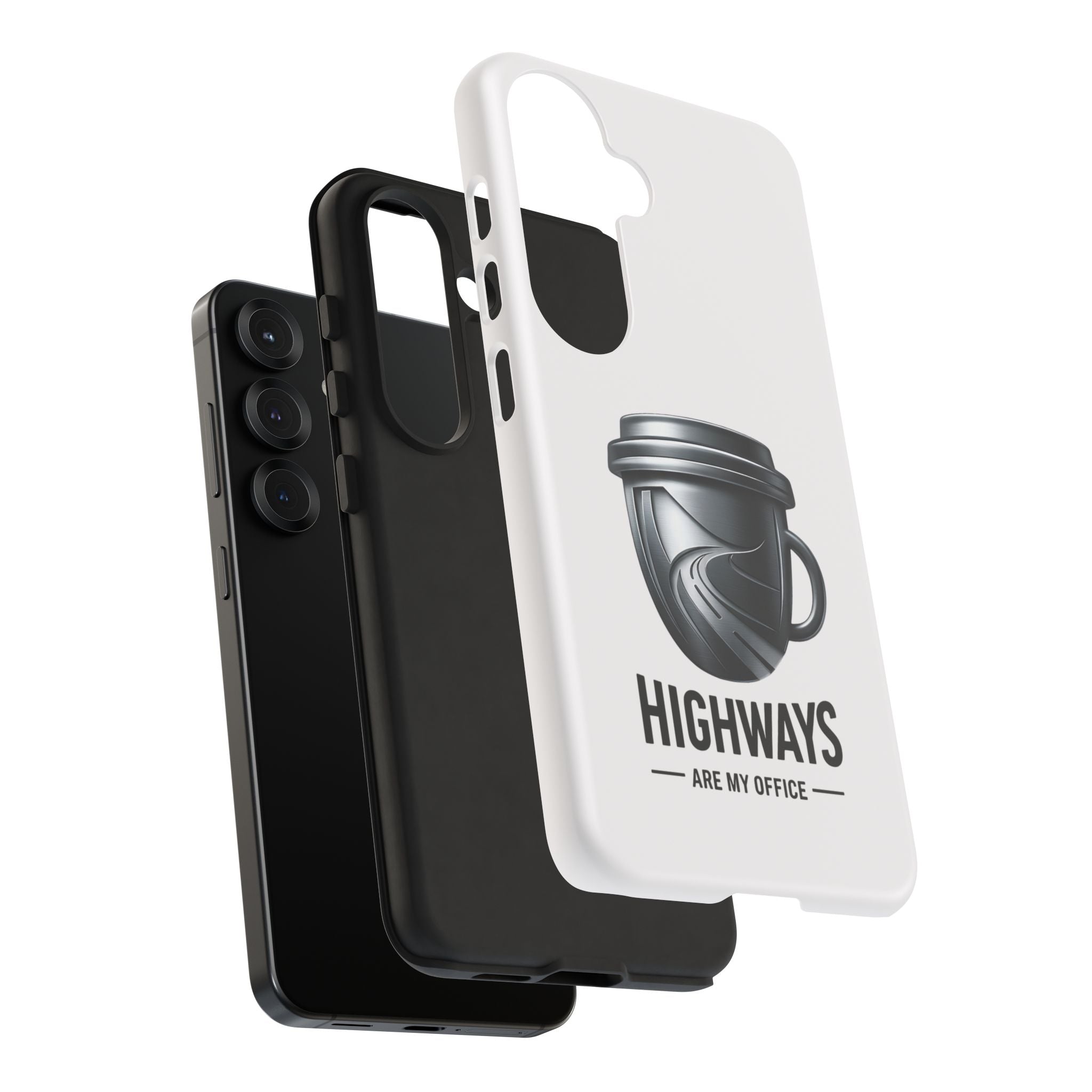 Hard Shell Phone Case — “Highways Are My Office” Travel Coffee Design