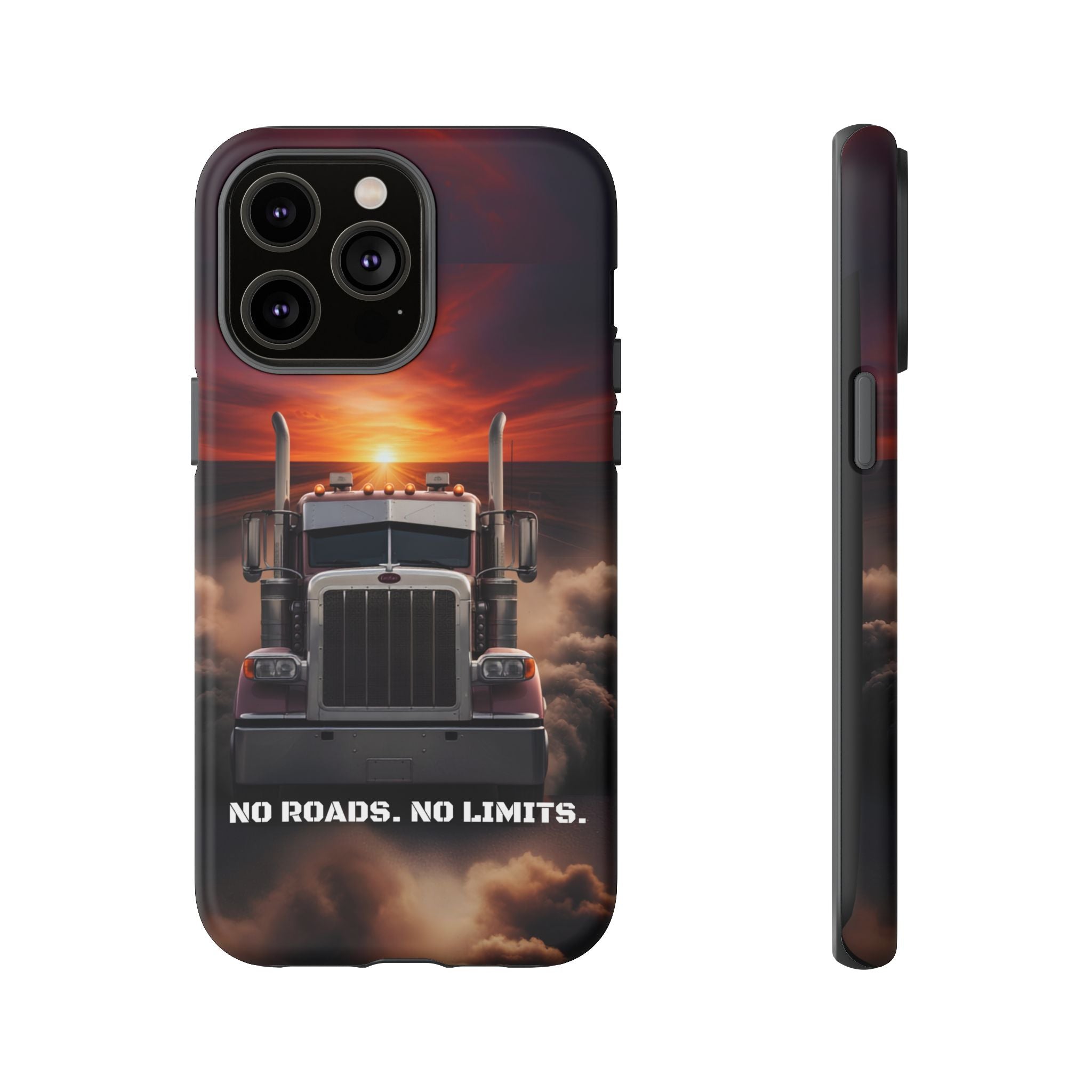 Truck Phone Case — "No Roads. No Limits." Sunset Semi Truck Protective Case