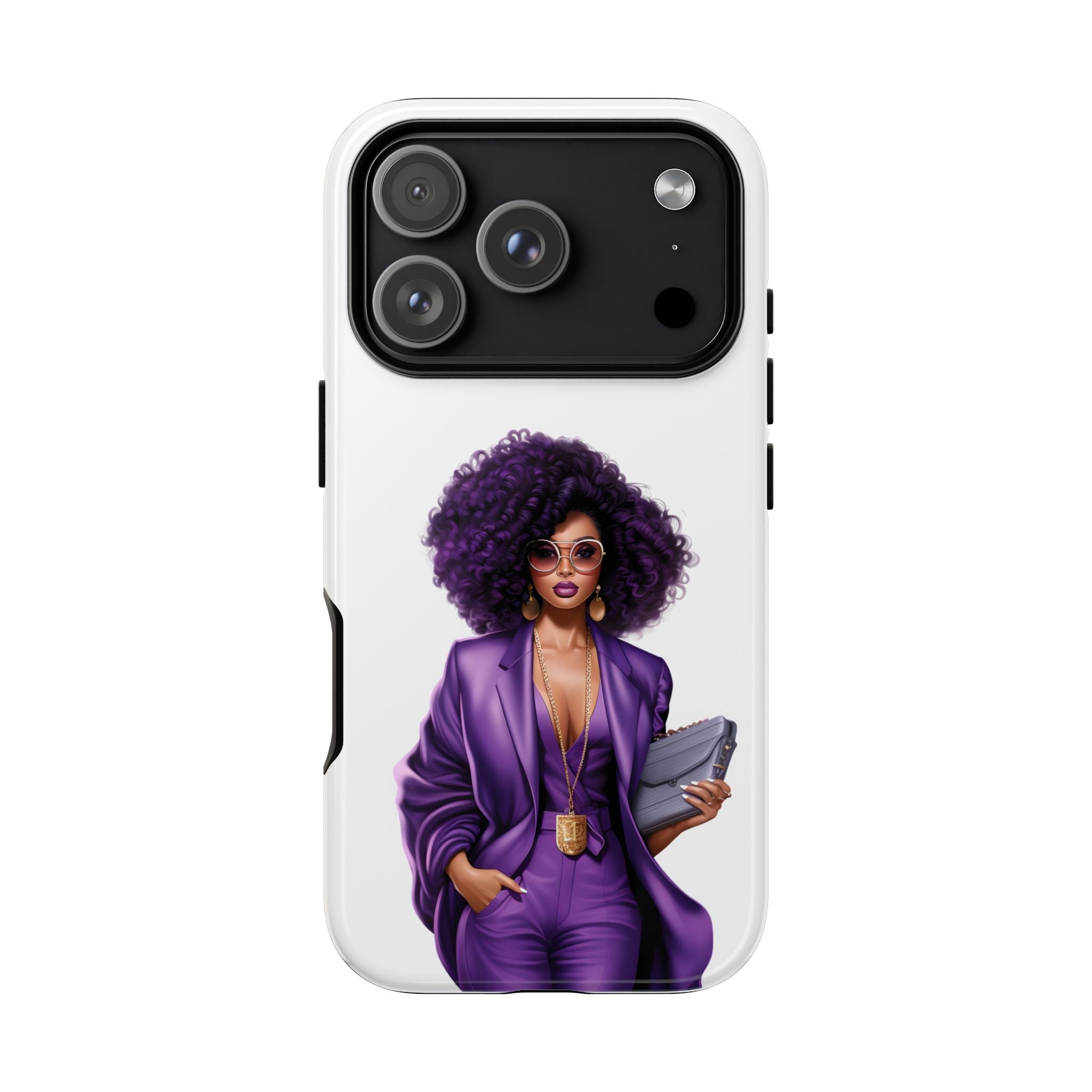 Purple Power Woman Phone Case — Afro Chic Businesswoman Protective Phone Cover