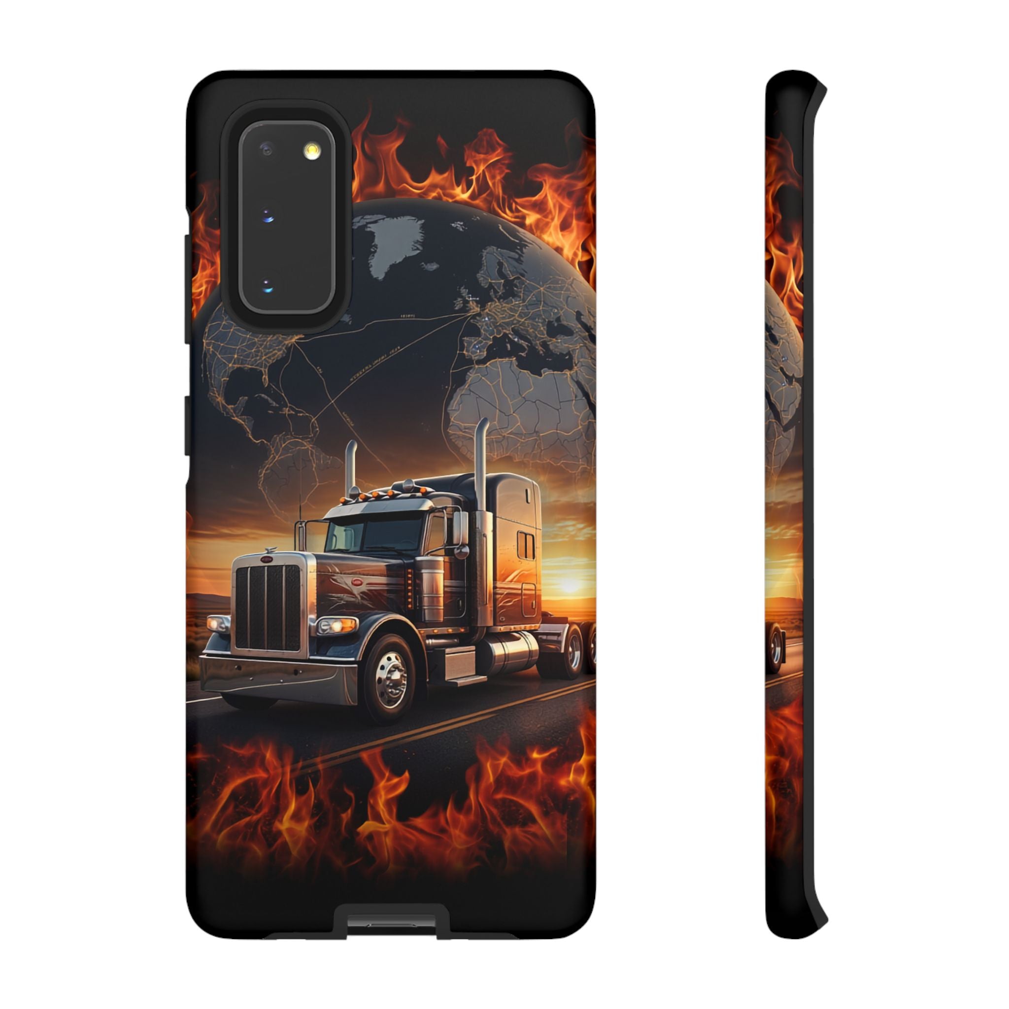 Truck Flames Phone Case — Bold Semi-Truck Globe Design