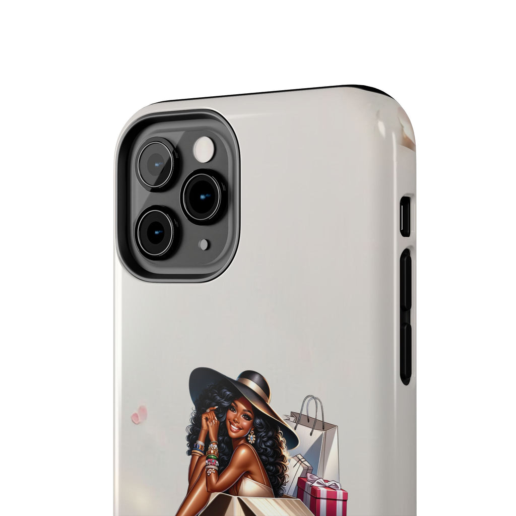Chic Shopper Tough Phone Case — Stylish Black Woman with Shopping Bags