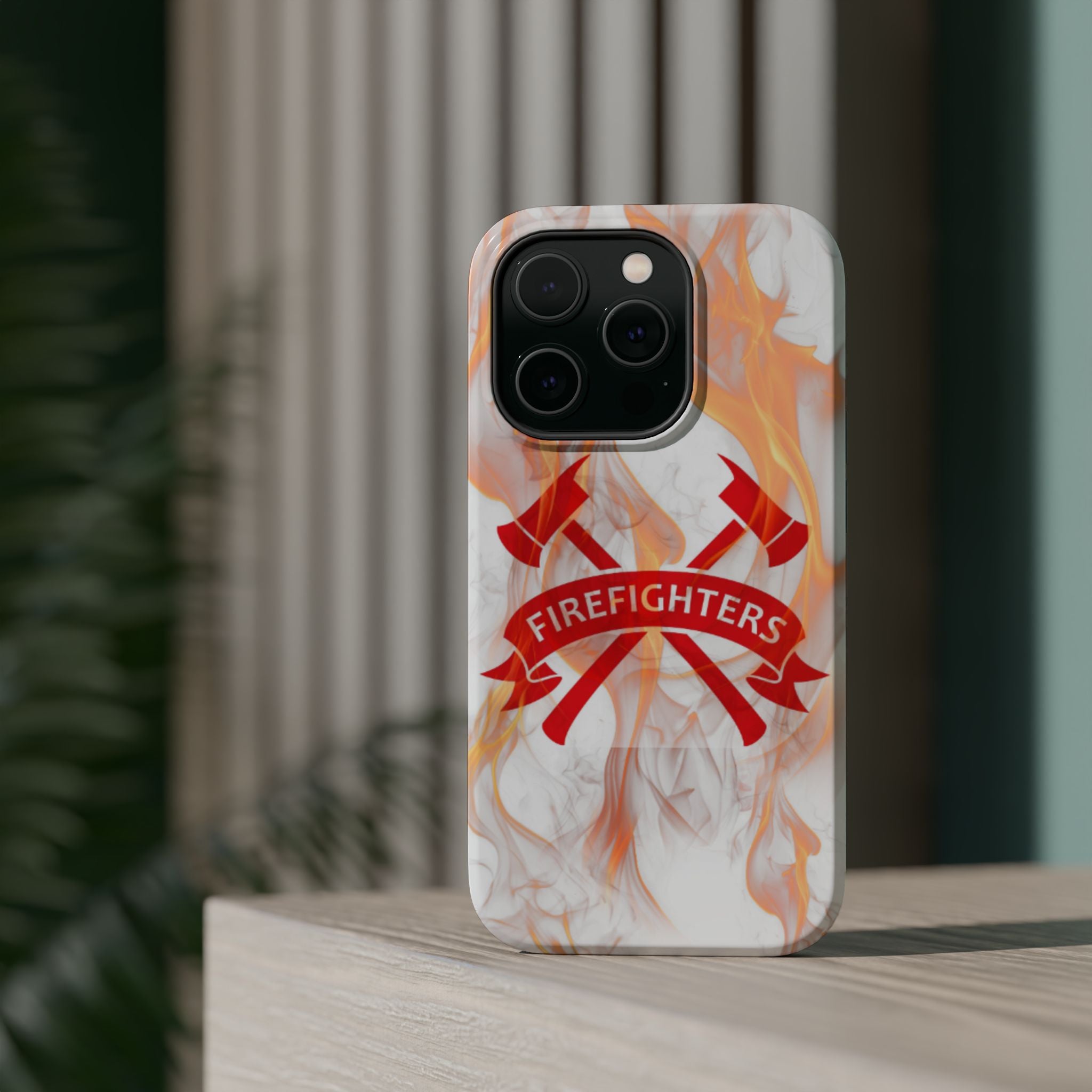 Firefighters Magnetic Impact-Resistant Phone Case — Flame Design with Maltese Cross