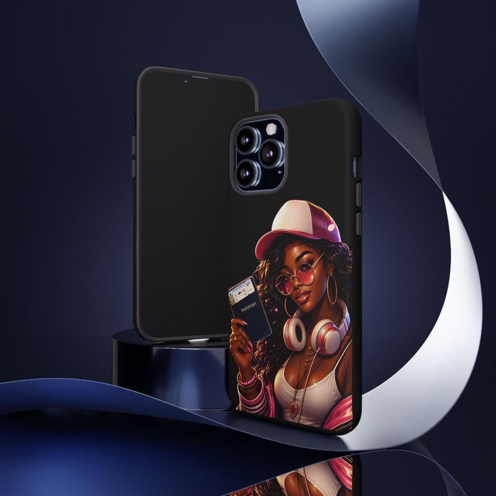 Tough Case – Stylized Urban Girl Phone Case with Headphones & Passport