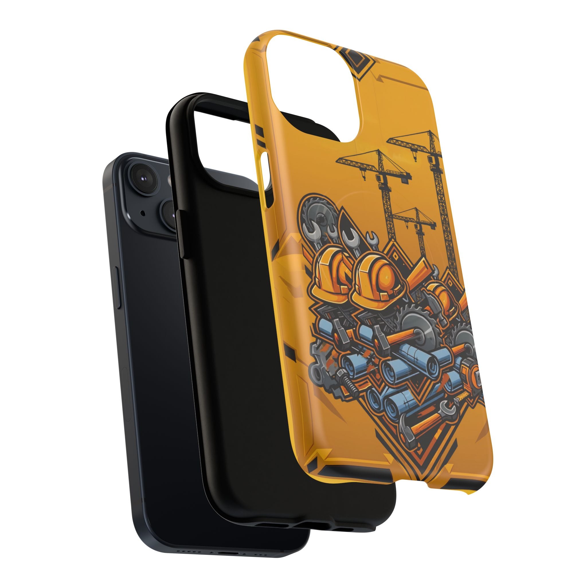 Construction Gear Tough Magnetic Phone Case — Worker Helmet & Tools Design
