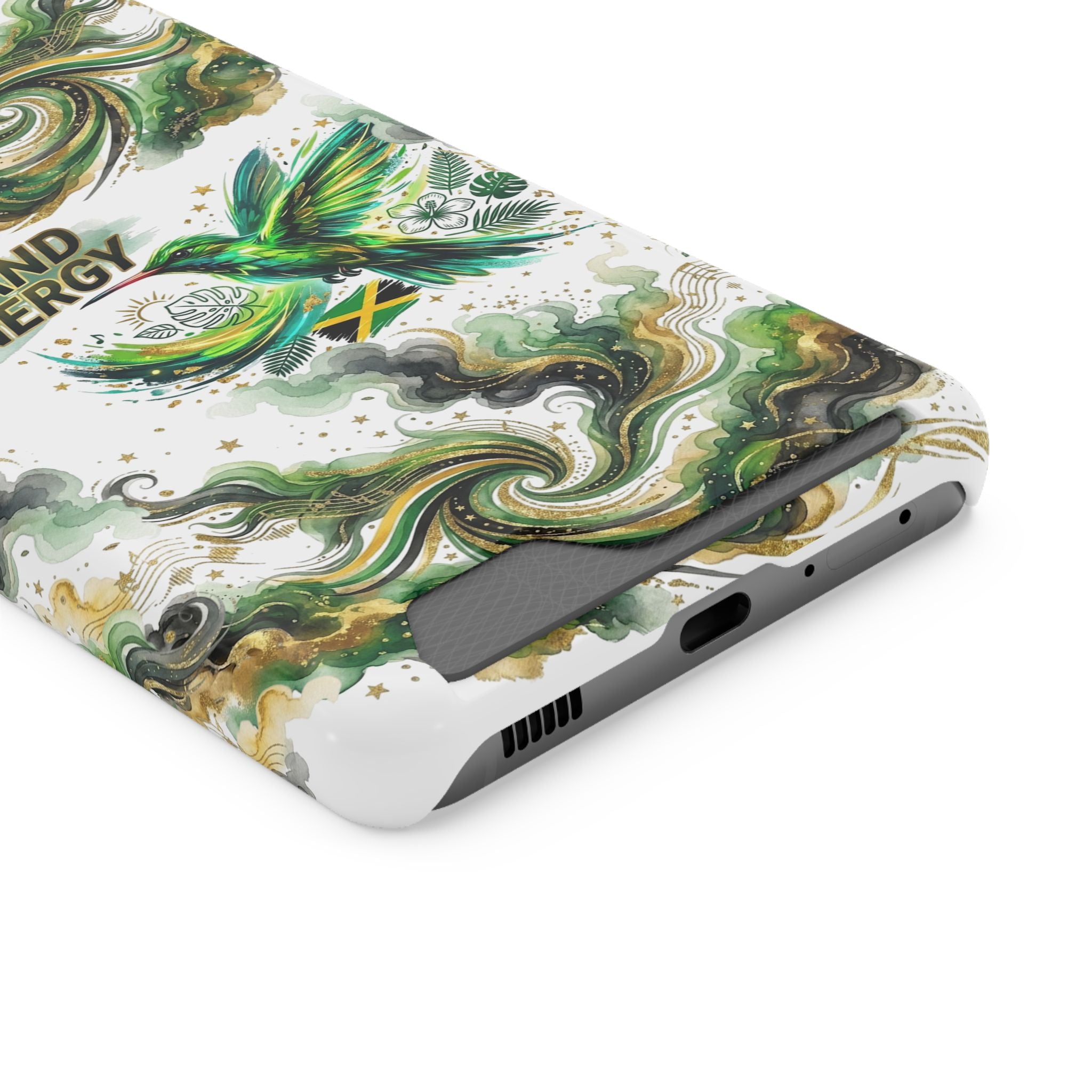 Phone Case with Card Holder — 'Island Energy' Green Hummingbird Design
