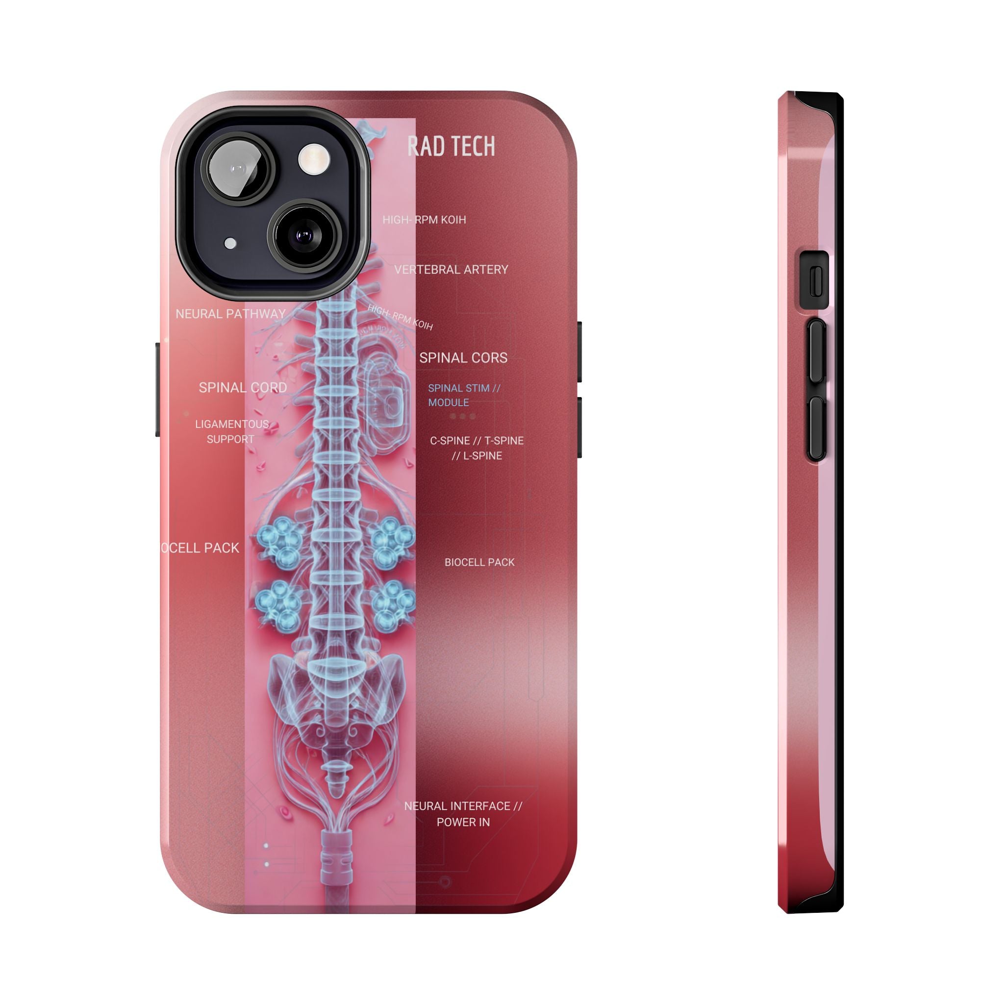 Anatomical Spine Tough Phone Case — Medical X-Ray Design, ‘Spinal Cord’ Labelled