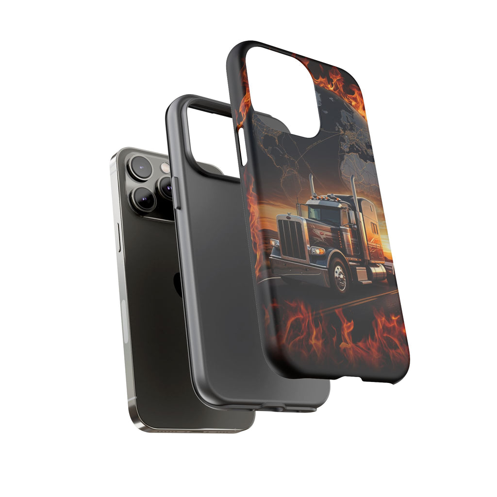 Truck Flames Phone Case — Bold Semi-Truck Globe Design