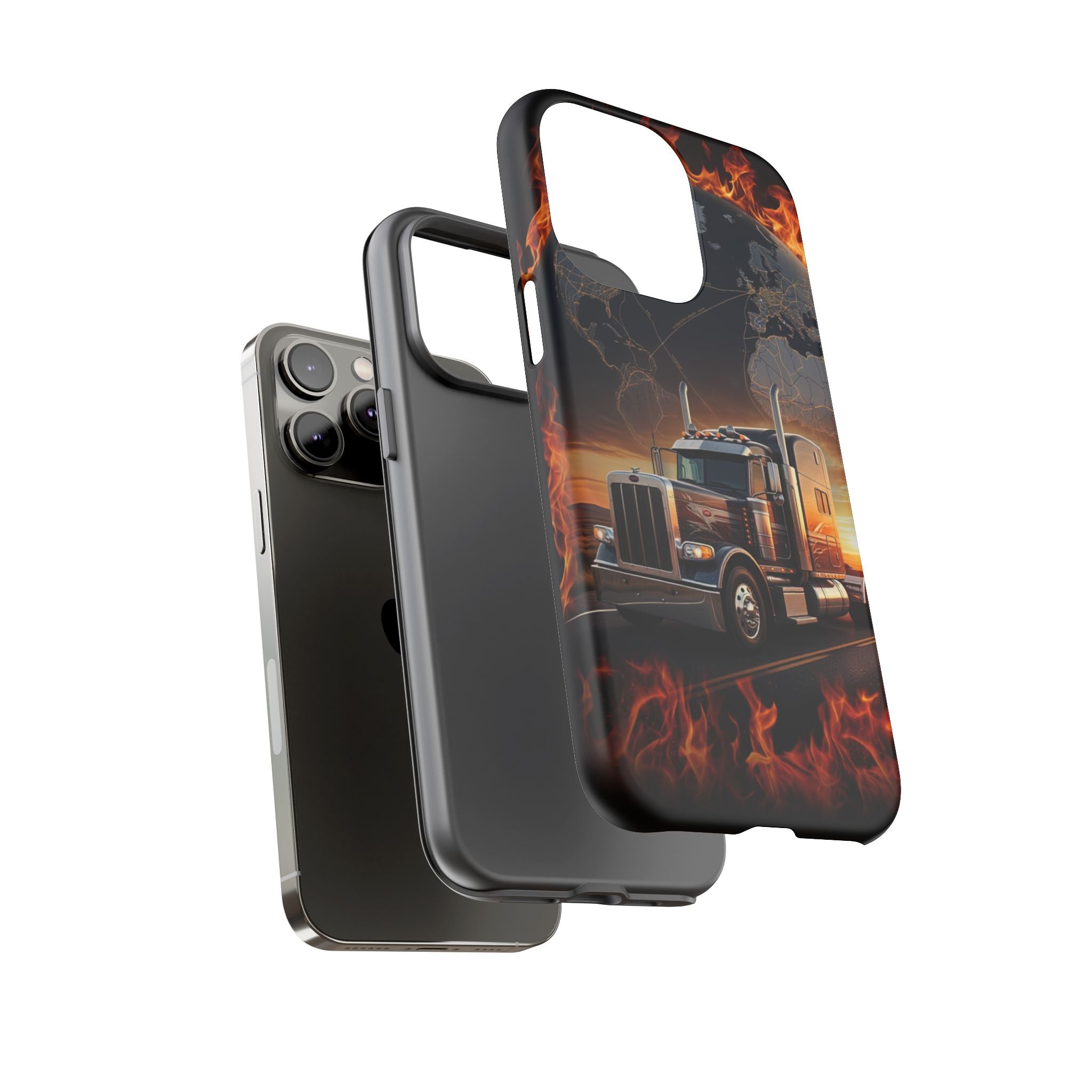 Truck Flames Phone Case — Bold Semi-Truck Globe Design