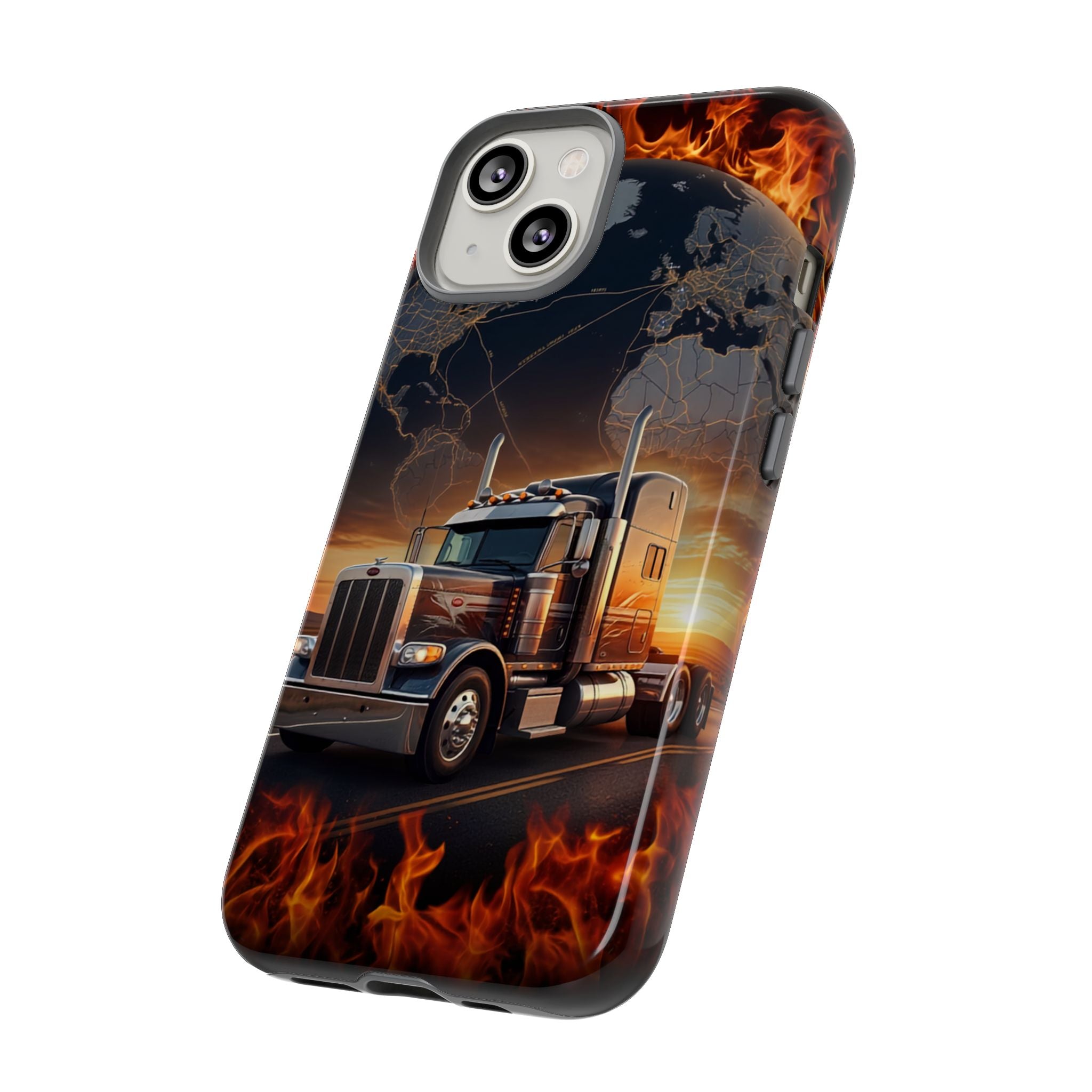 Truck Flames Phone Case — Bold Semi-Truck Globe Design