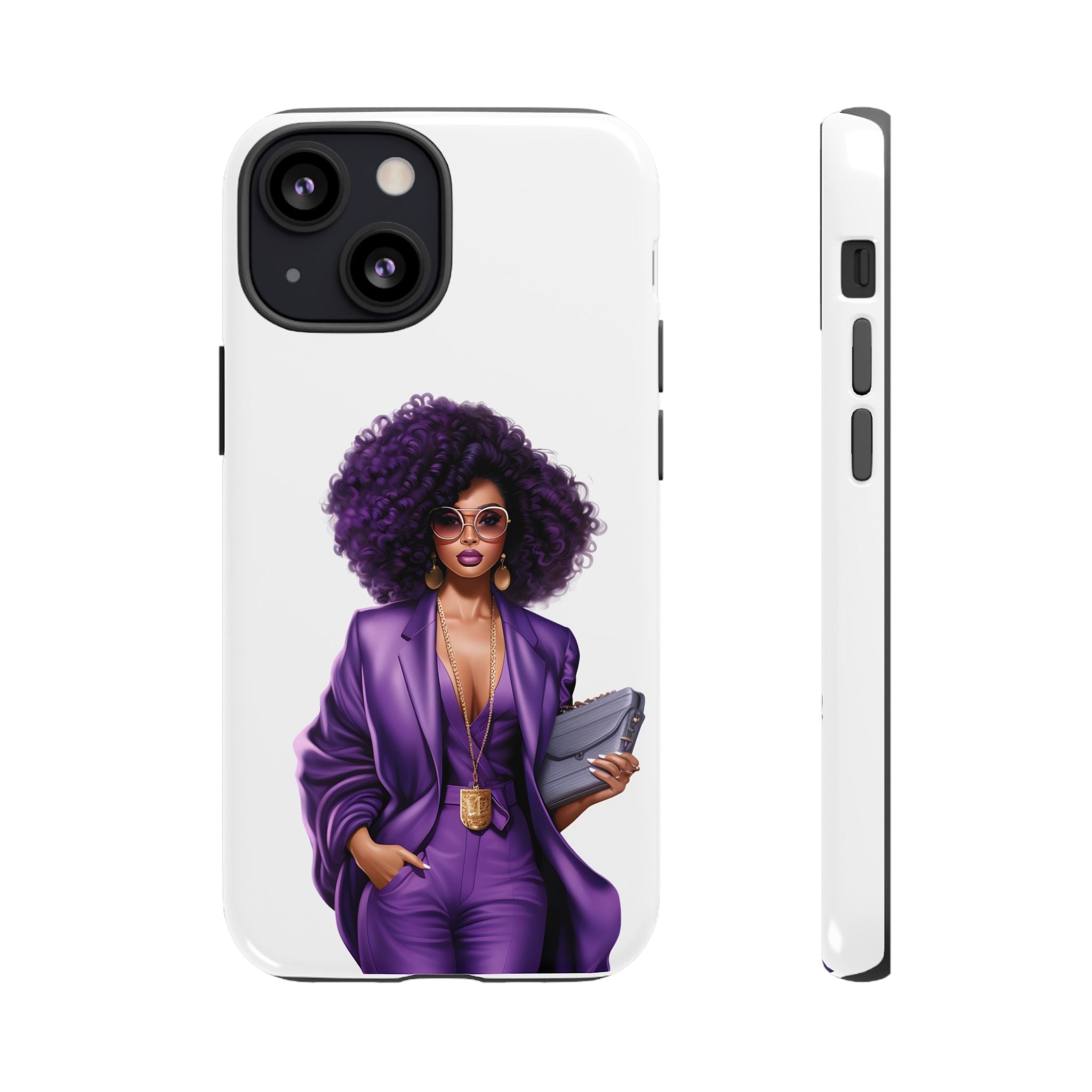 Purple Power Woman Phone Case — Afro Chic Businesswoman Protective Phone Cover