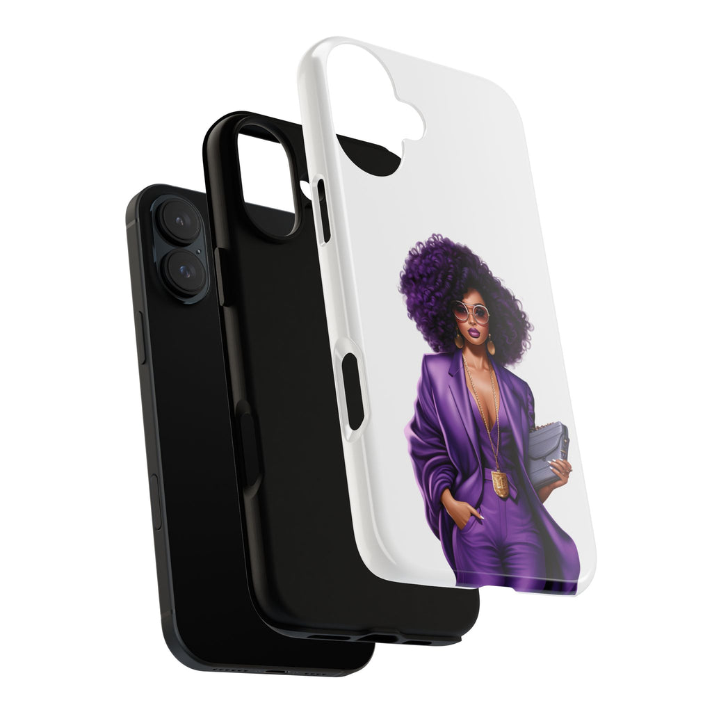 Purple Power Woman Phone Case — Afro Chic Businesswoman Protective Phone Cover