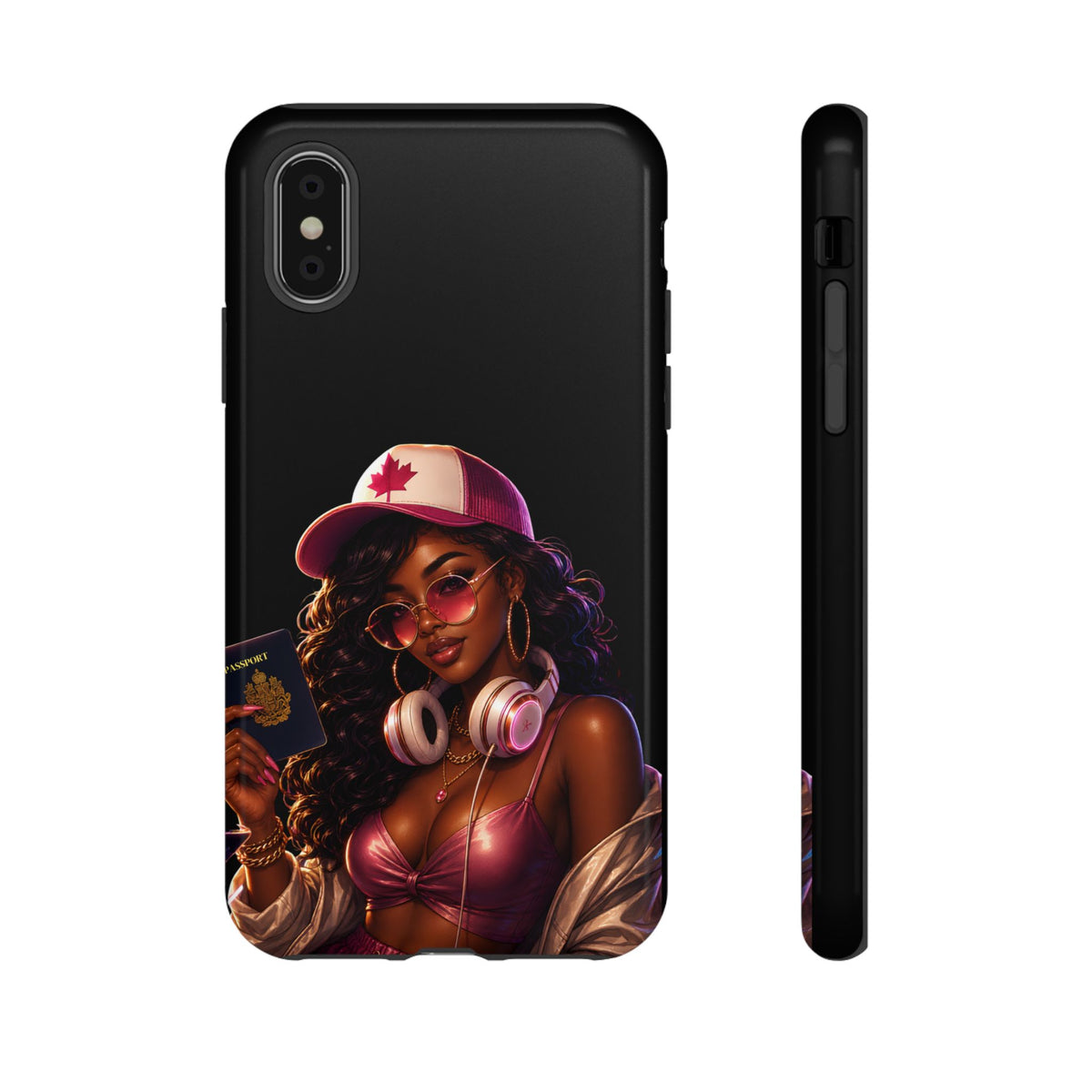 Phone Case - Cool Urban Woman with Headphones & Maple Hat