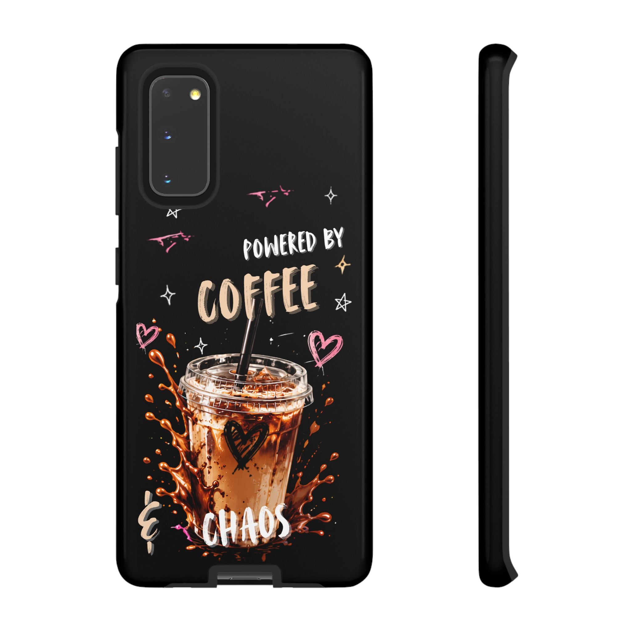 Phone Case — "Powered by Coffee & Chaos" Iced Coffee Protective Cover