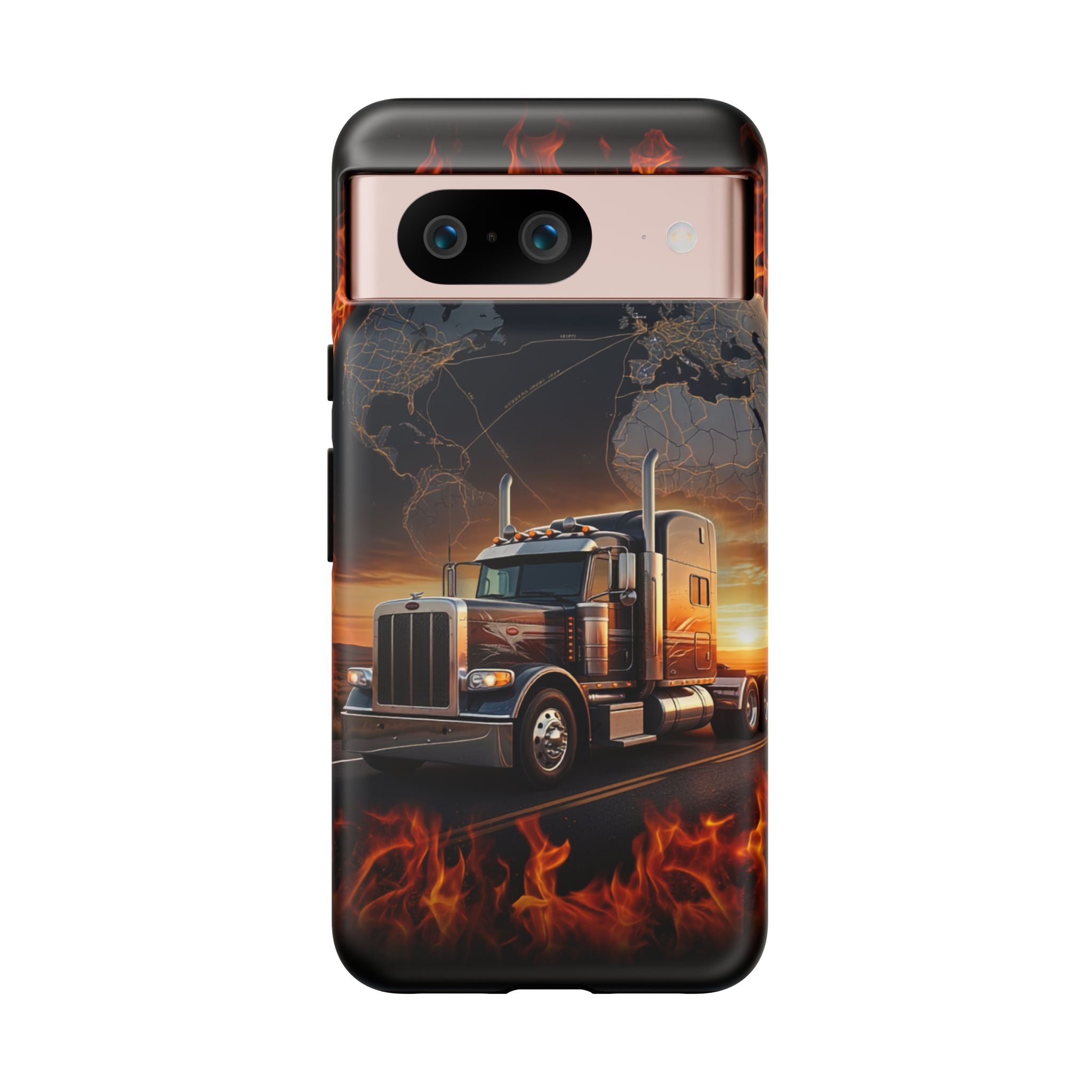 Truck Flames Phone Case — Bold Semi-Truck Globe Design