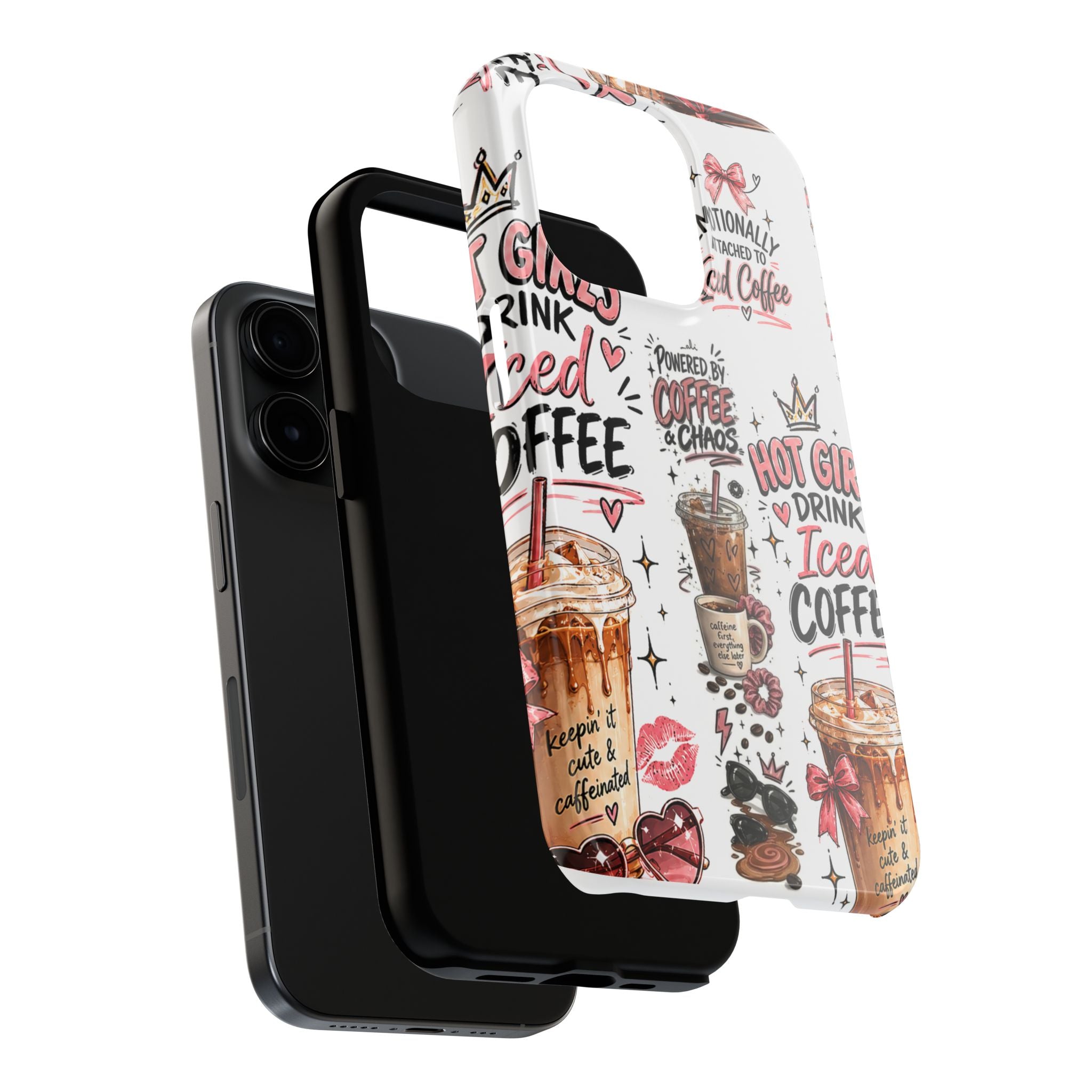 Iced Coffee Pattern Phone Case – "Powered by Coffee & Chaos" Tough Protective Case