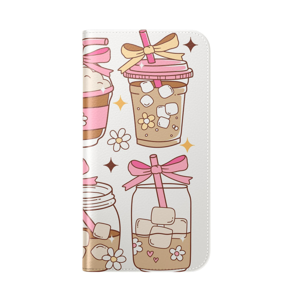Cute Coffee & Latte Flip Phone Case – Cozy Boba & Dessert Wallet Cover