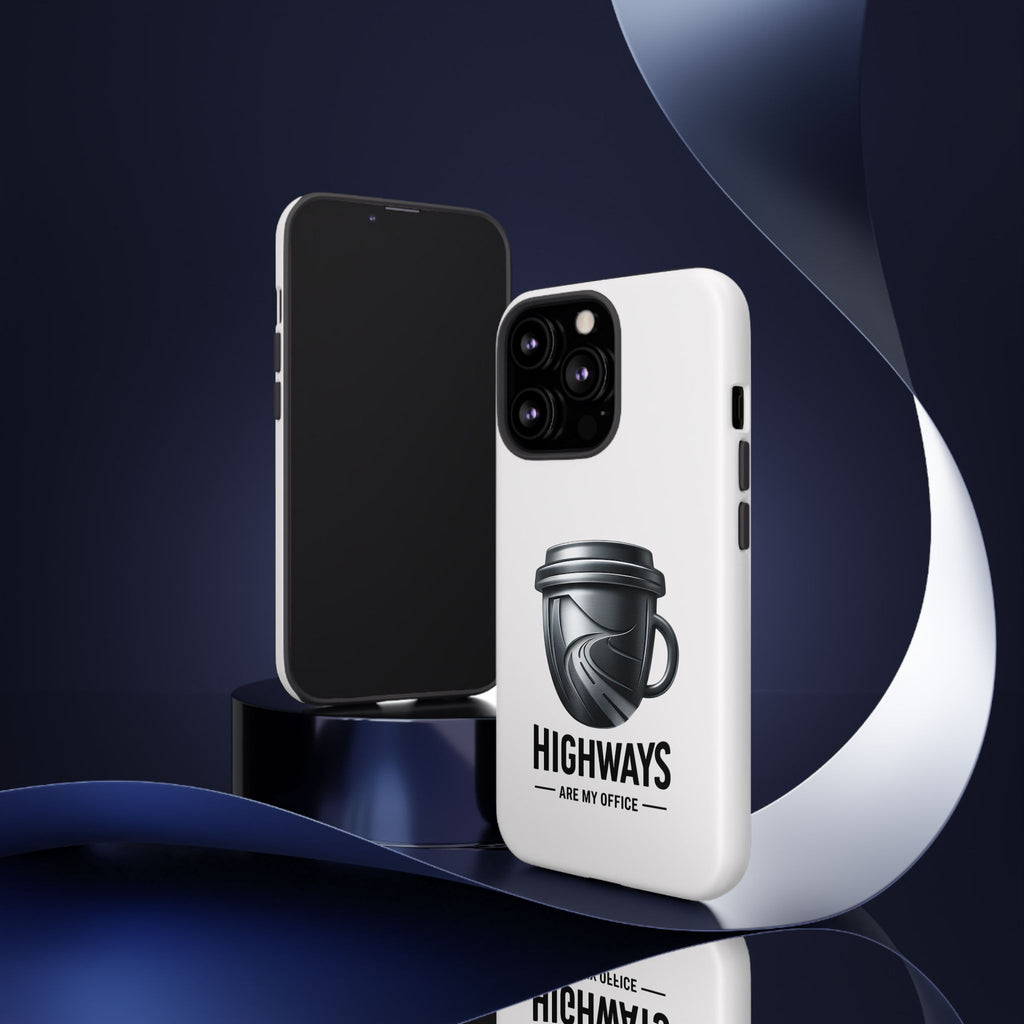 Hard Shell Phone Case — “Highways Are My Office” Travel Coffee Design
