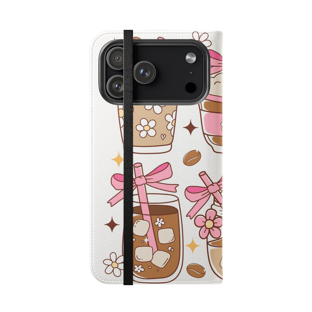Cute Coffee & Latte Flip Phone Case – Cozy Boba & Dessert Wallet Cover