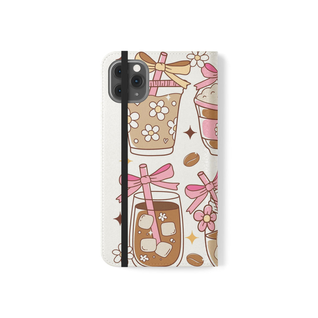 Cute Coffee & Latte Flip Phone Case – Cozy Boba & Dessert Wallet Cover