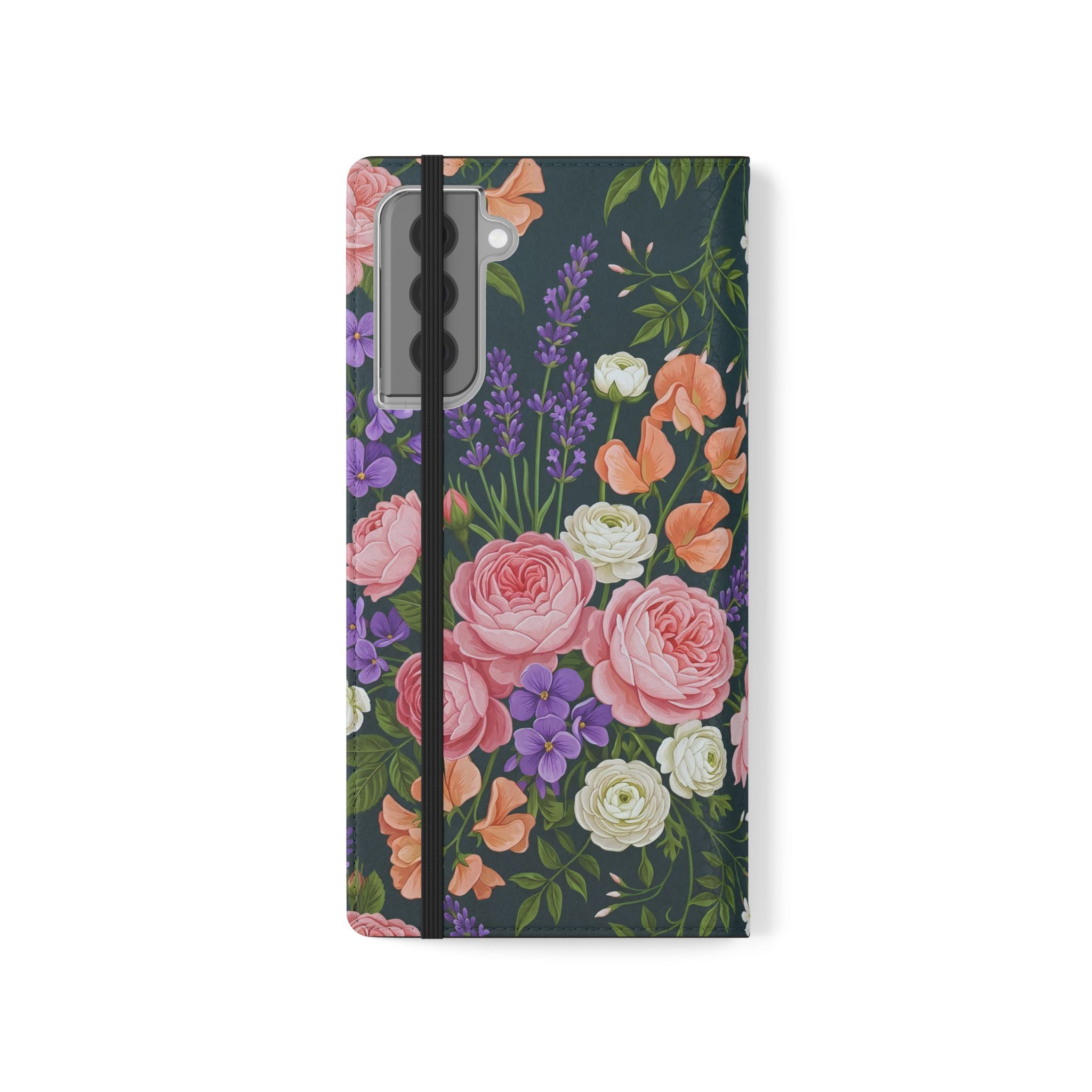 Floral Flip Phone Case -Wallet Cover with Card Slots
