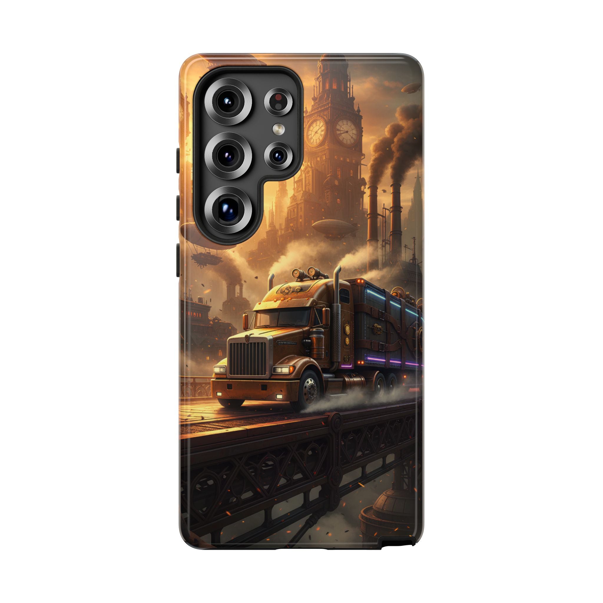 Steampunk Freightliner Phone Case — Rugged Trucking Cityscape iPhone Cover