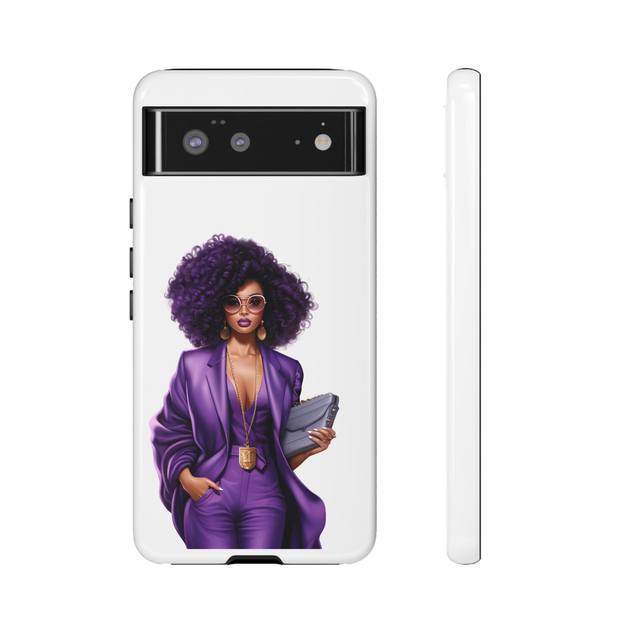 Purple Power Woman Phone Case — Afro Chic Businesswoman Protective Phone Cover