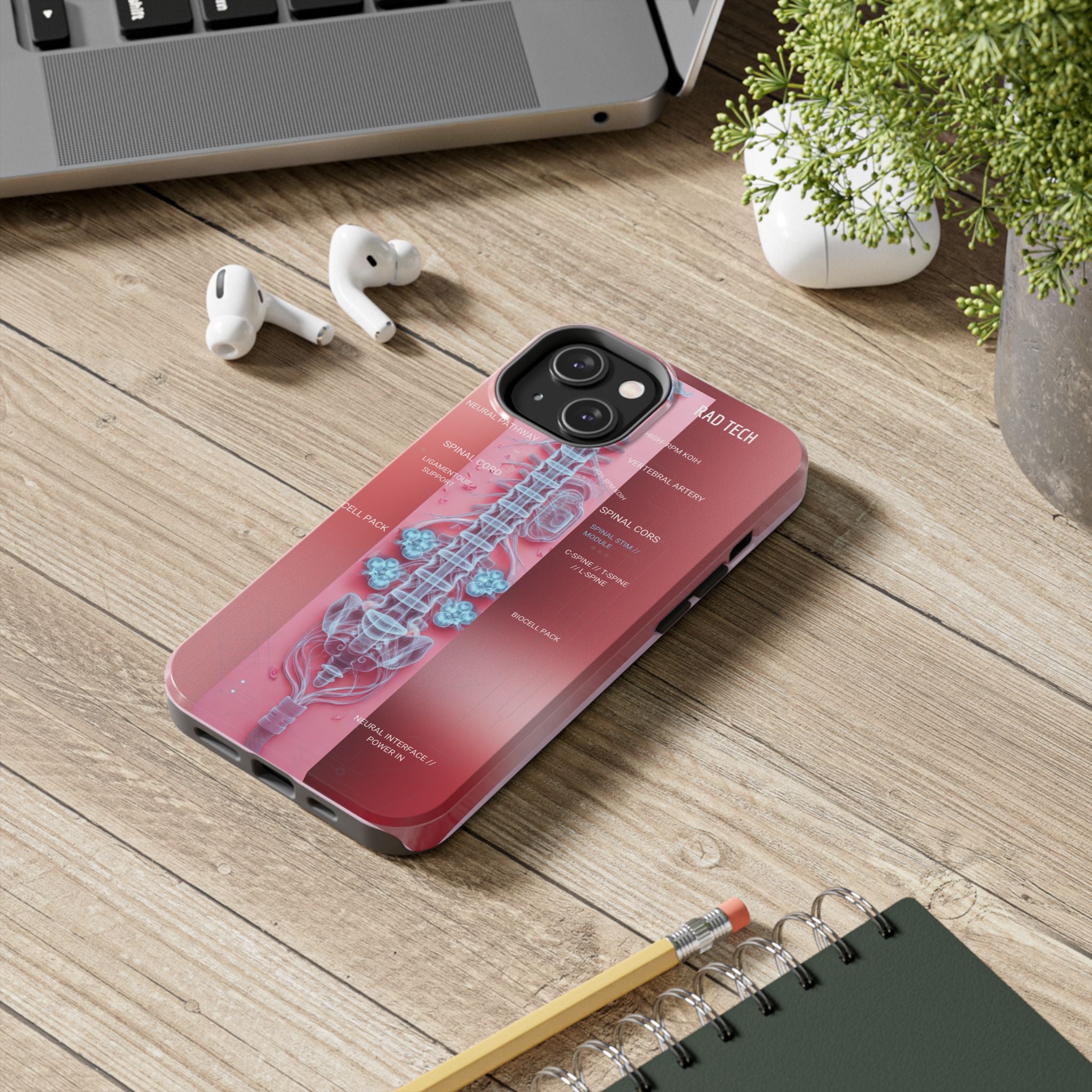 Anatomical Spine Tough Phone Case — Medical X-Ray Design, ‘Spinal Cord’ Labelled