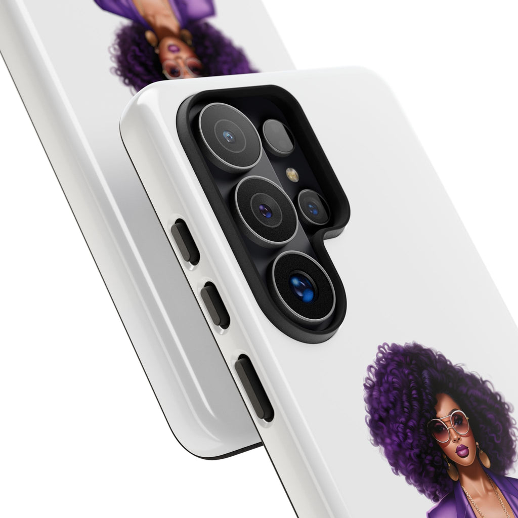 Purple Power Woman Phone Case — Afro Chic Businesswoman Protective Phone Cover