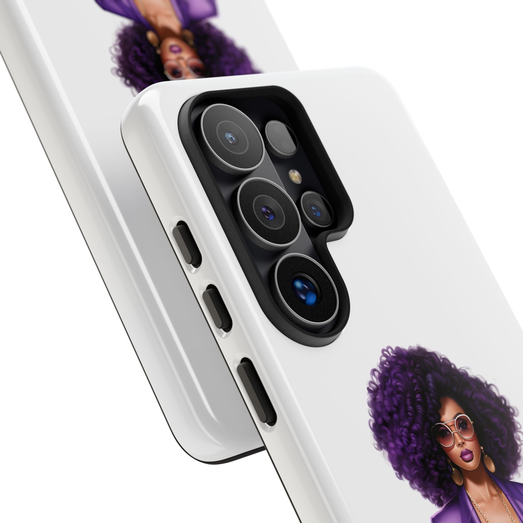 Purple Power Woman Phone Case — Afro Chic Businesswoman Protective Phone Cover