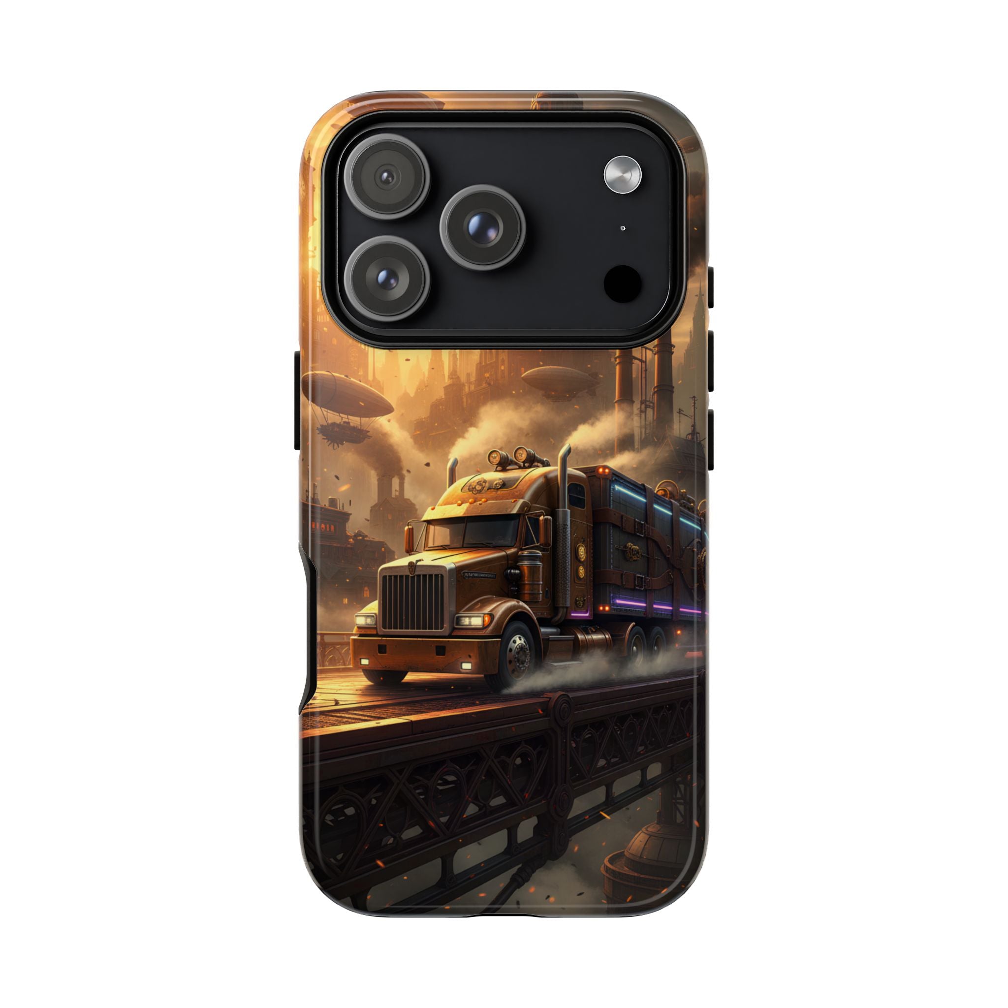 Steampunk Freightliner Phone Case — Rugged Trucking Cityscape iPhone Cover