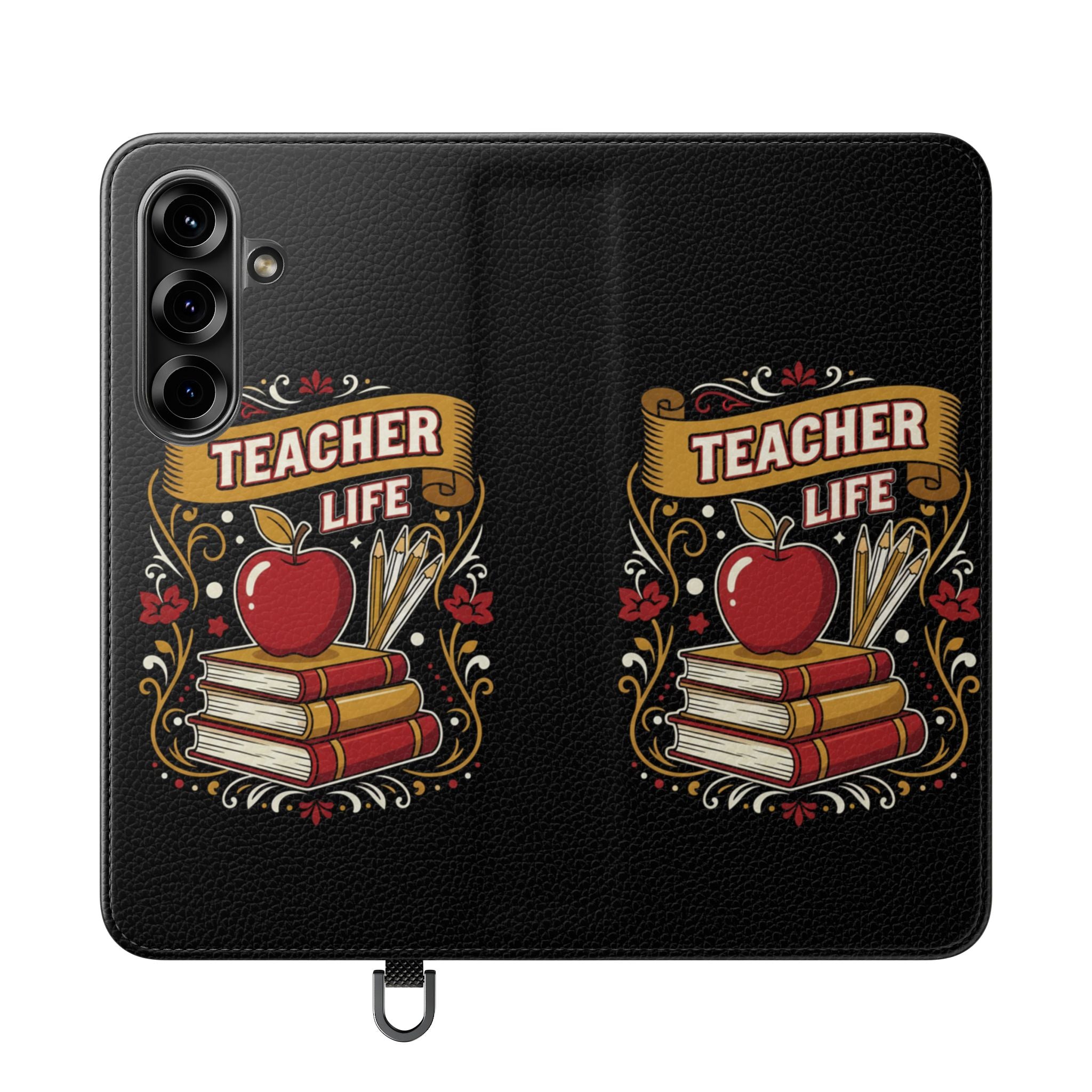 Teacher Life Flip Phone Case – Wallet Folio with Apple & Books Design