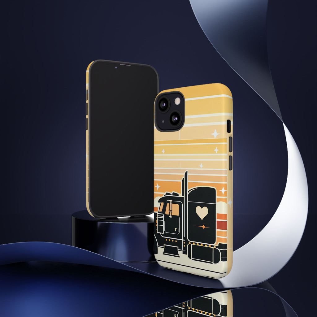 Trucker Heart Phone Case — Retro Semi Truck Protective Phone Cover