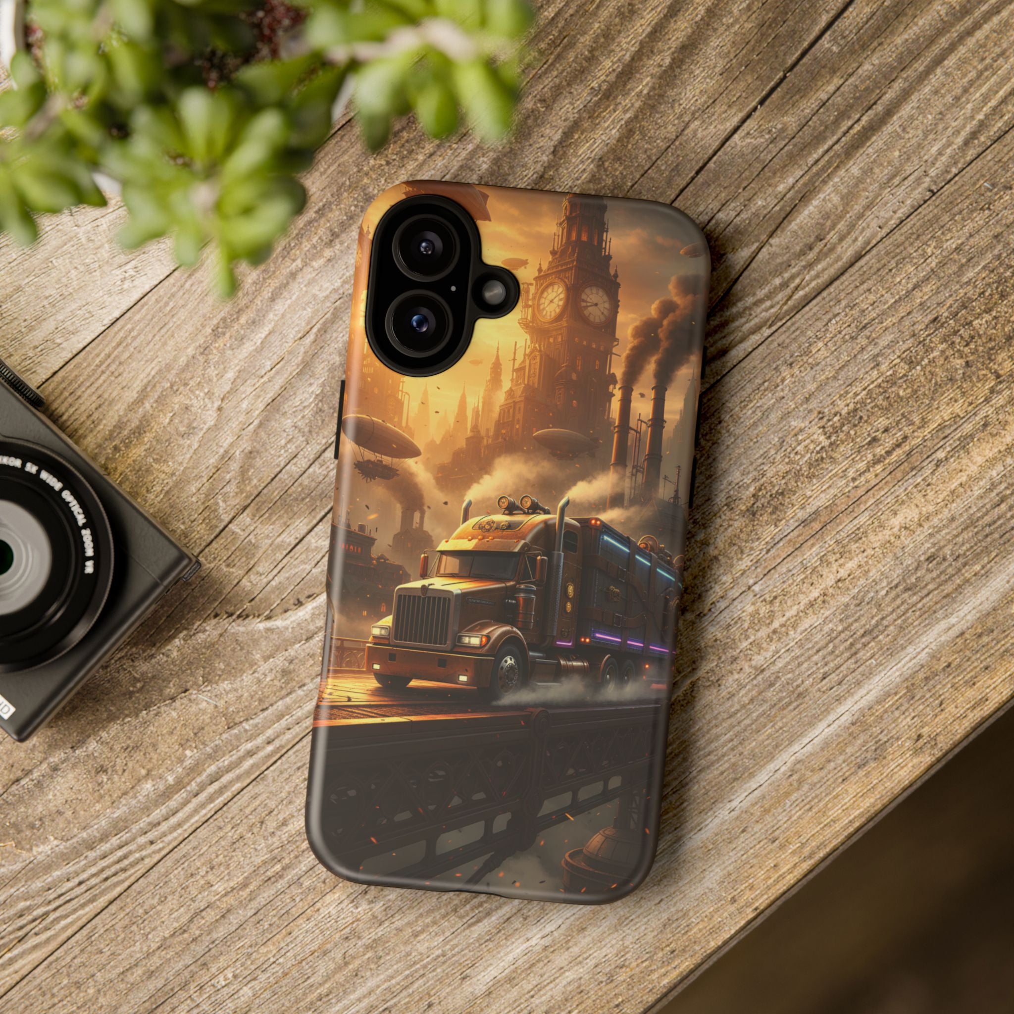 Steampunk Freightliner Phone Case — Rugged Trucking Cityscape iPhone Cover