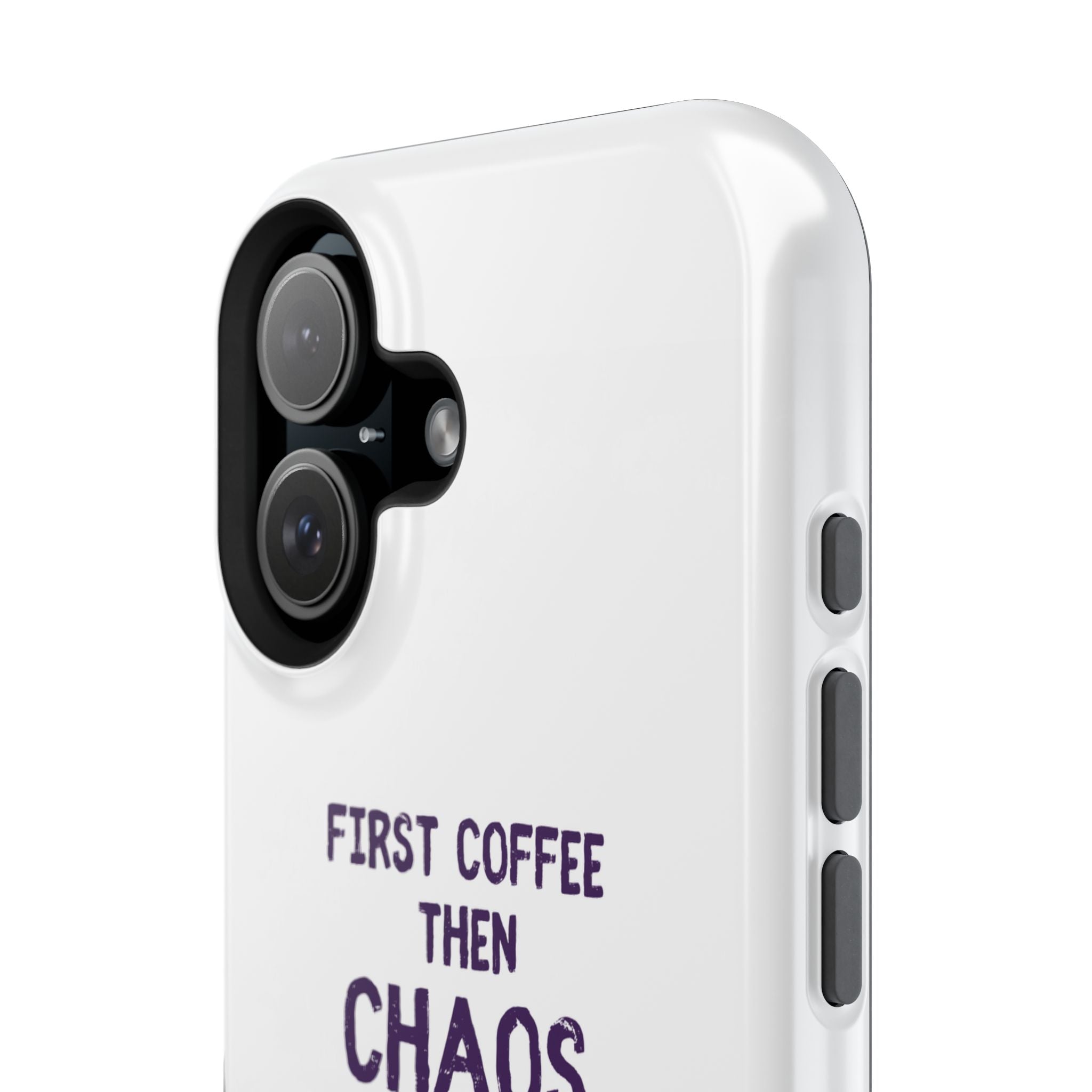 Impact-Resistant Phone Case — "First Coffee Then Chaos" Cute Lizard Coffee Design