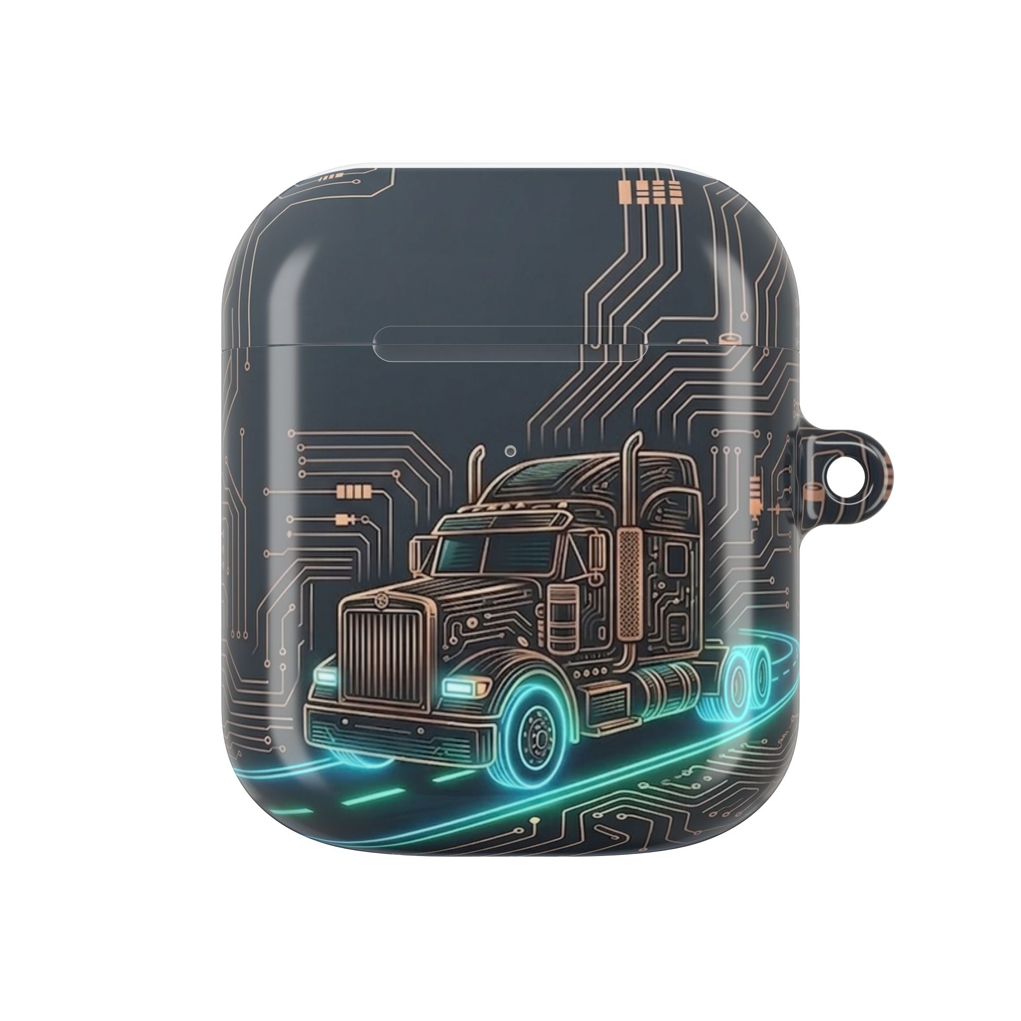 Trucker Tech AirPods Case — Neon Semi Truck Circuit Design
