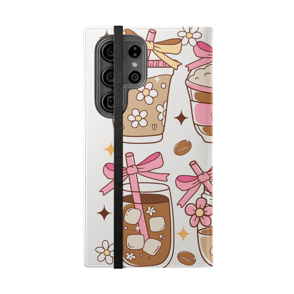 Cute Coffee & Latte Flip Phone Case – Cozy Boba & Dessert Wallet Cover