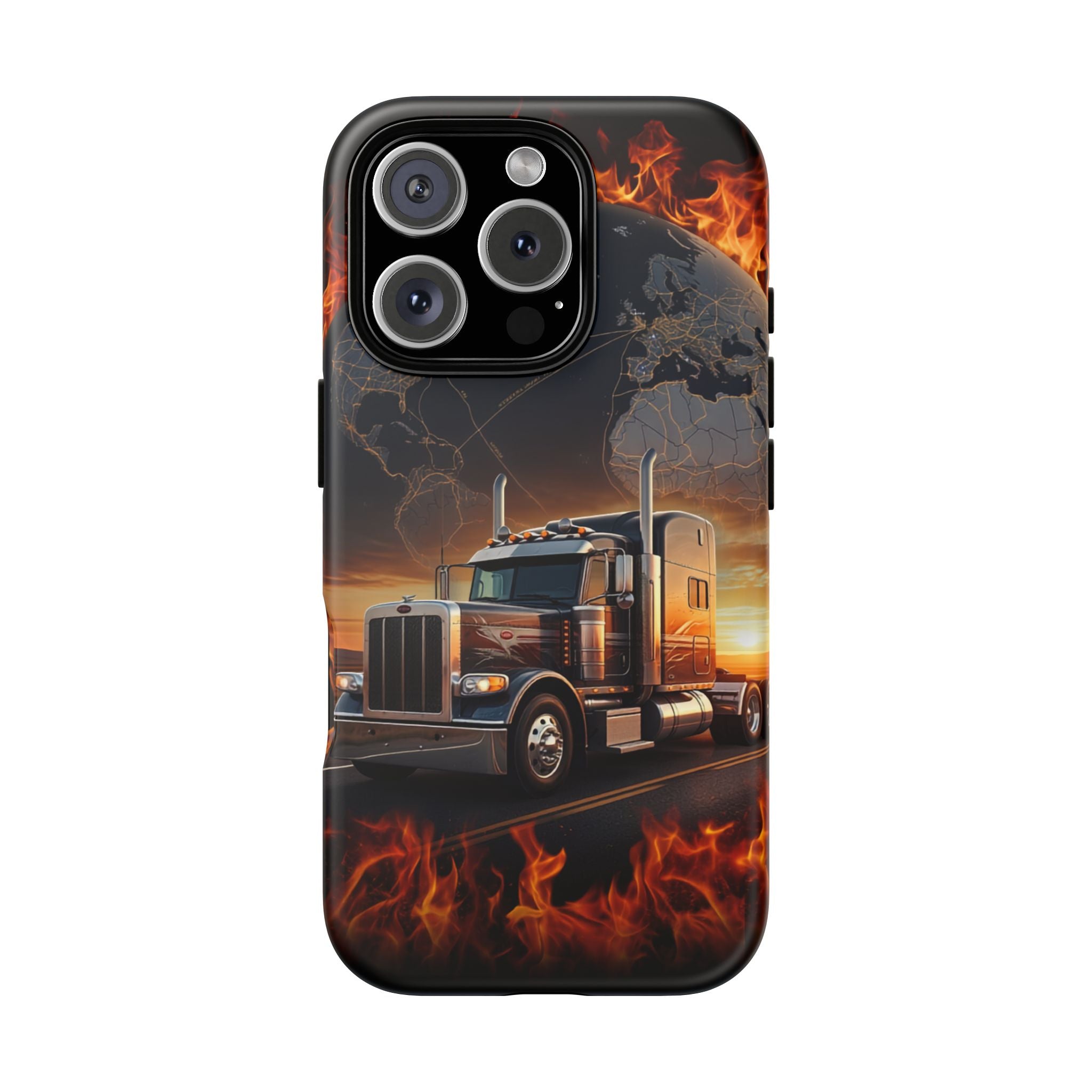 Truck Flames Phone Case — Bold Semi-Truck Globe Design