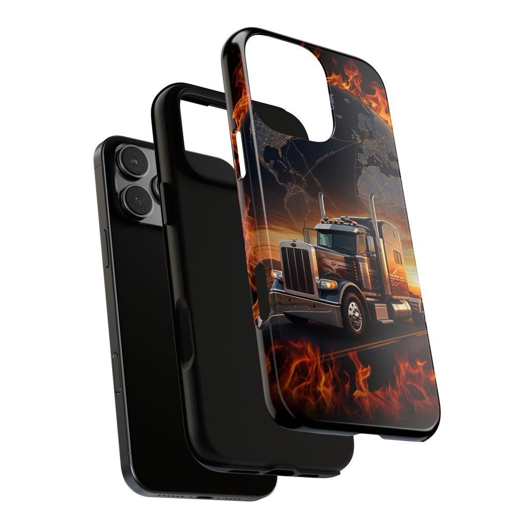 Truck Flames Phone Case — Bold Semi-Truck Globe Design