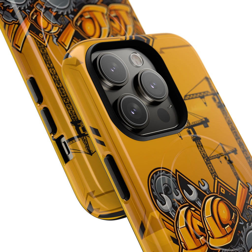 Construction Gear Tough Magnetic Phone Case — Worker Helmet & Tools Design