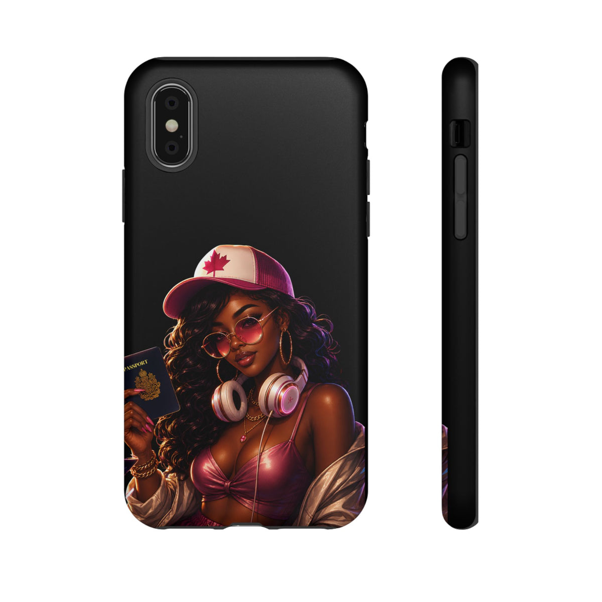 Phone Case - Cool Urban Woman with Headphones & Maple Hat