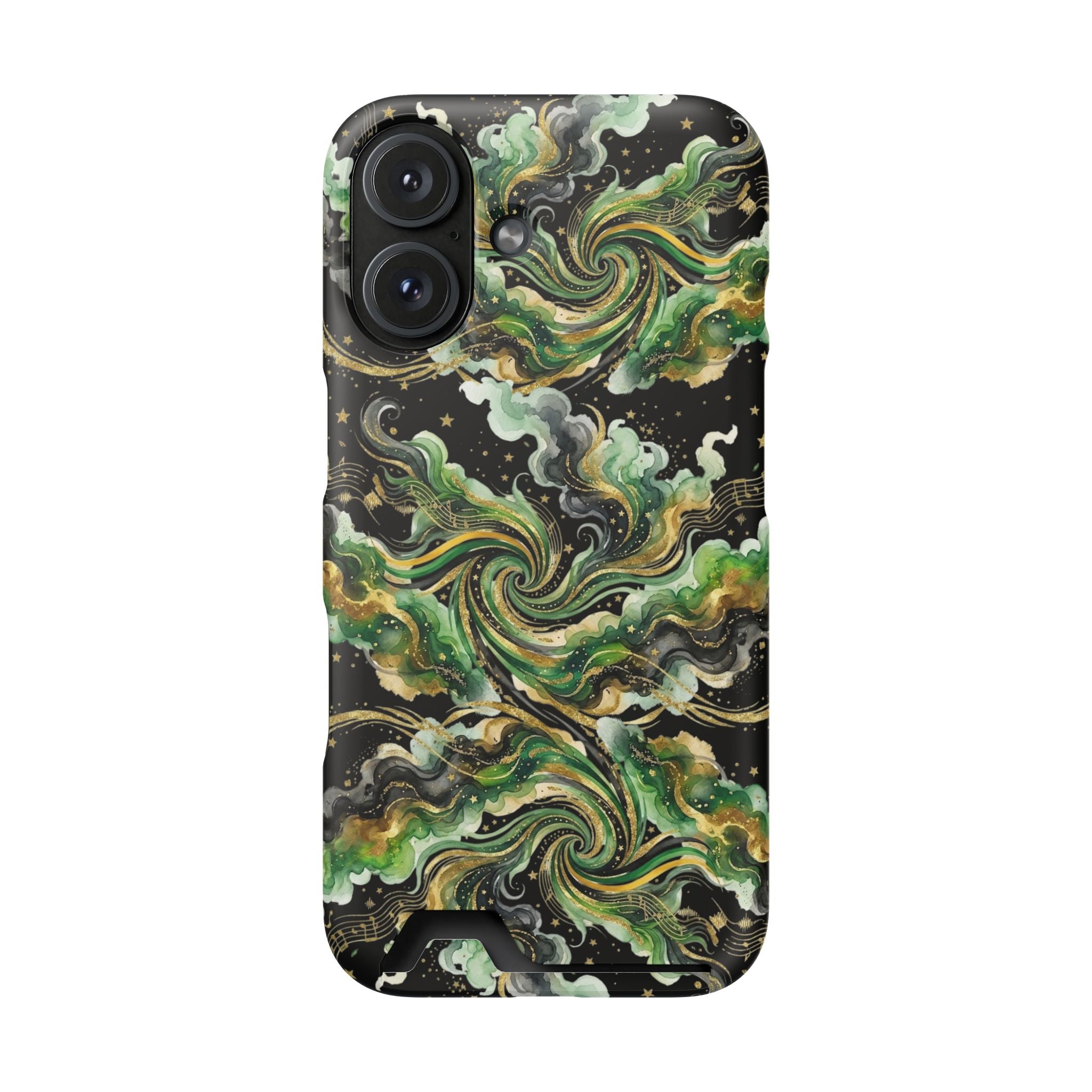 Card Holder Phone Case — Abstract Green Marble Swirl Design