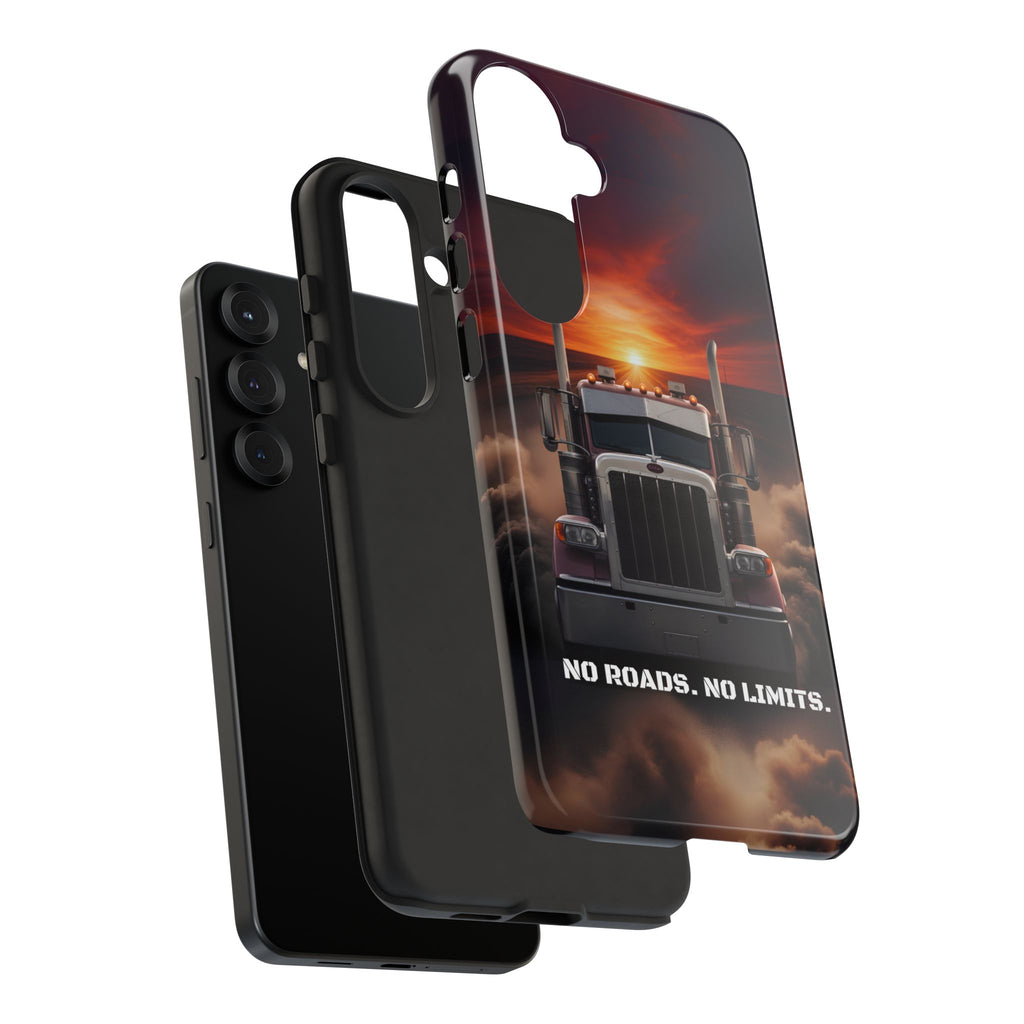 Truck Phone Case — "No Roads. No Limits." Sunset Semi Truck Protective Case