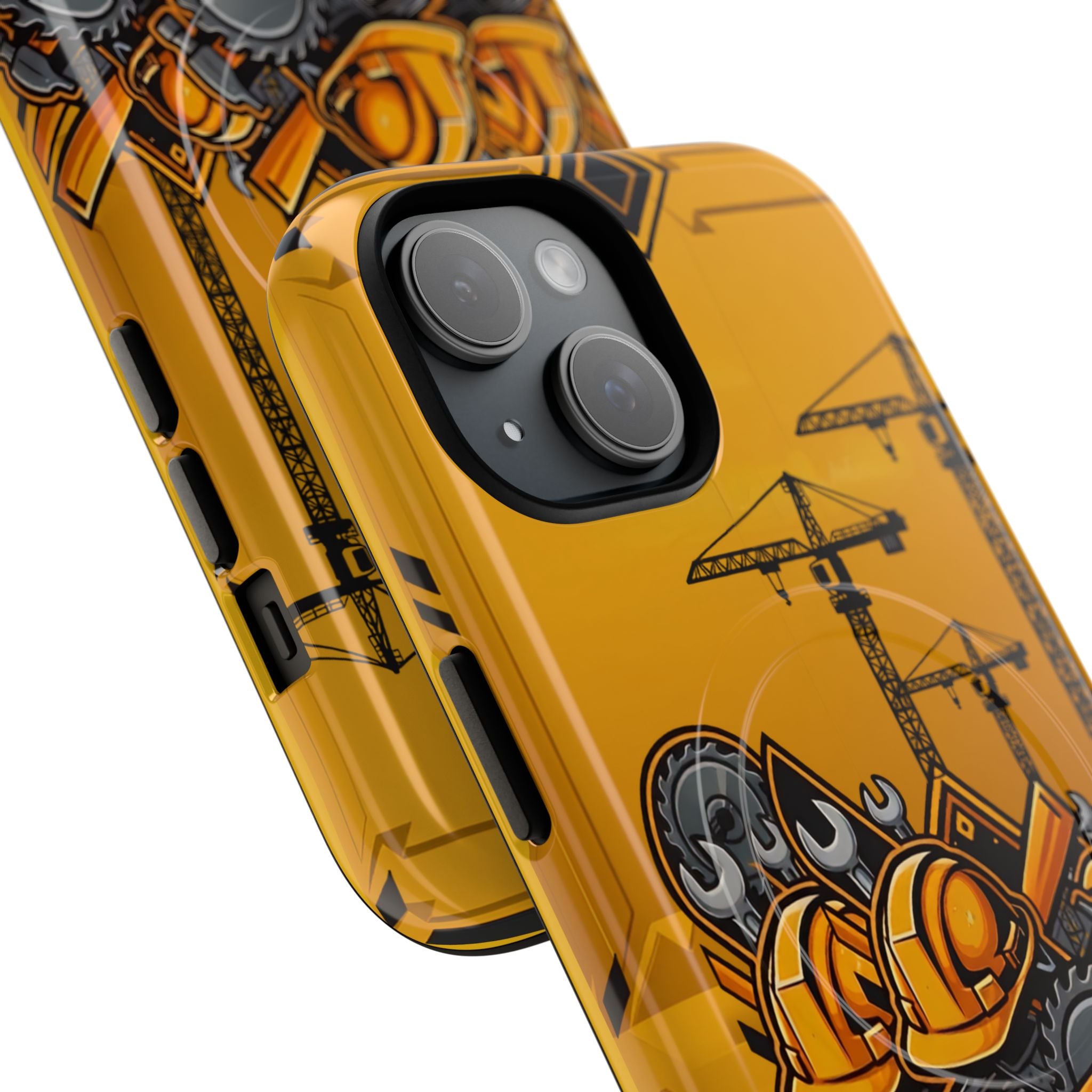 Construction Gear Tough Magnetic Phone Case — Worker Helmet & Tools Design