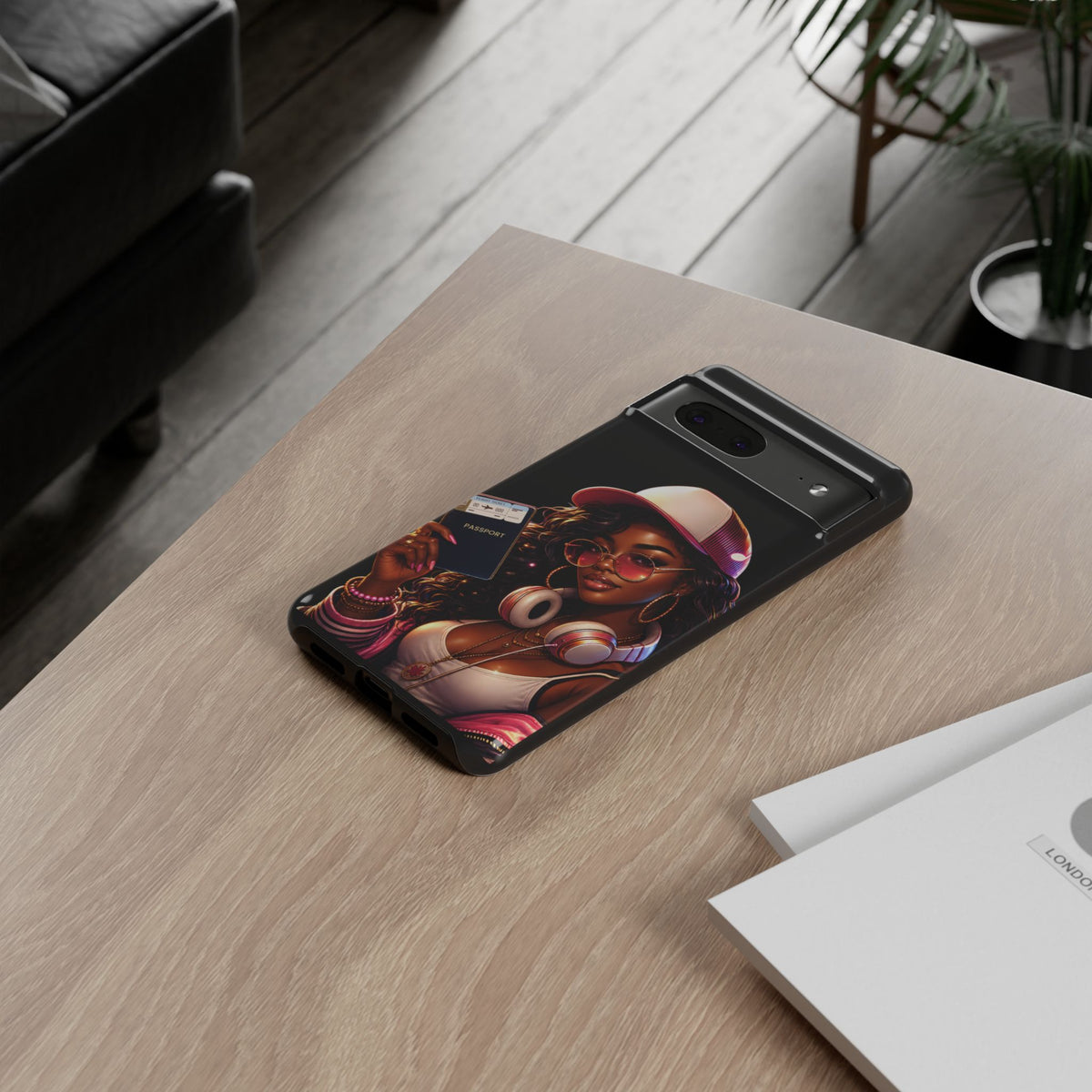 Tough Case – Stylized Urban Girl Phone Case with Headphones & Passport
