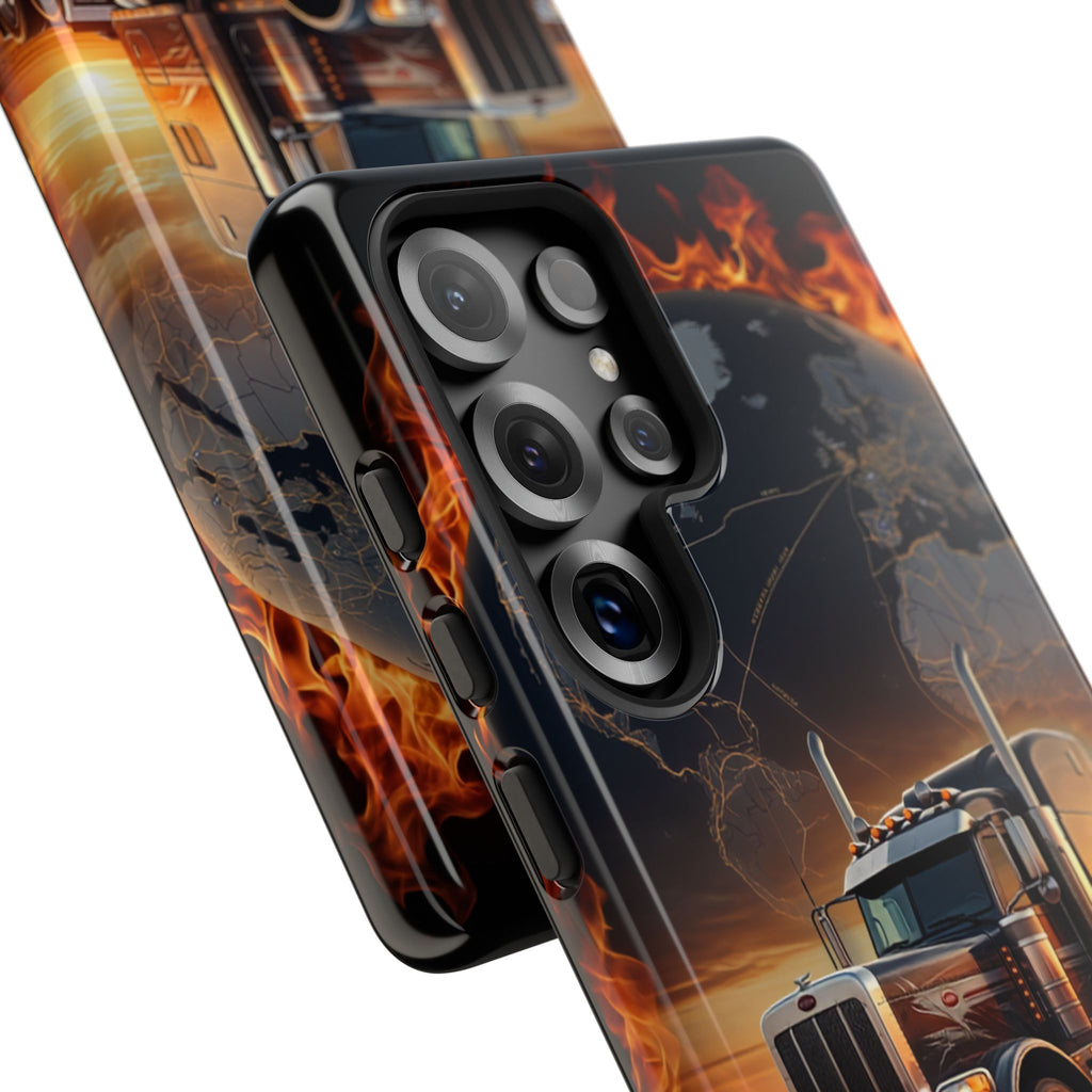 Truck Flames Phone Case — Bold Semi-Truck Globe Design