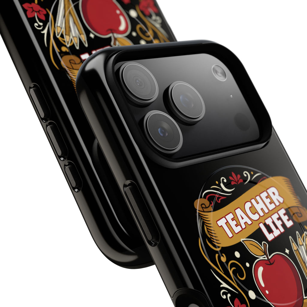 Teacher Life Phone Case - Tough Magnetic Protective Cover with Apple & Books Design