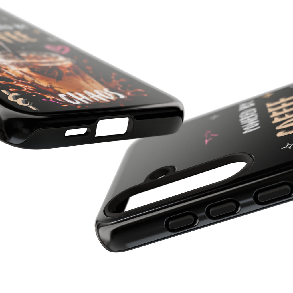 Phone Case — "Powered by Coffee & Chaos" Iced Coffee Protective Cover